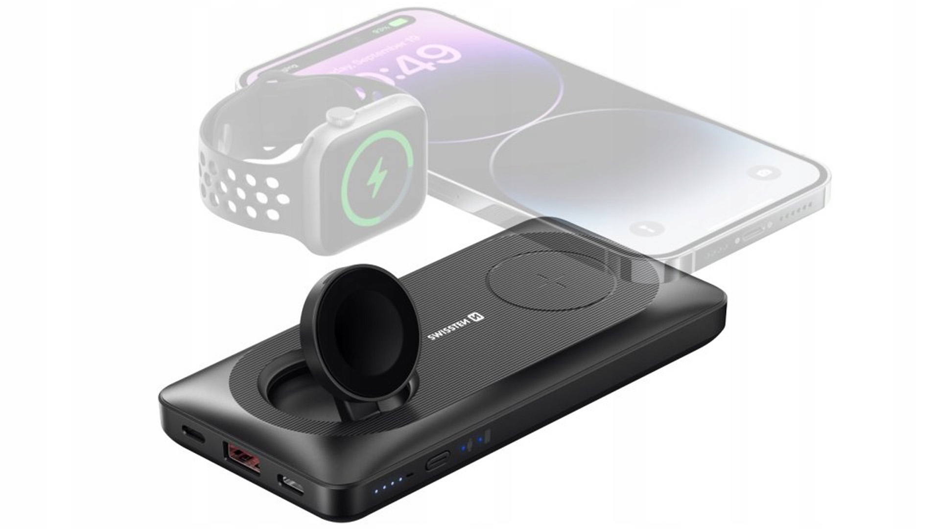 Swissten Wireless Charging Power Bank 2v1 Apple Watch a MagSafe 10000 mAh