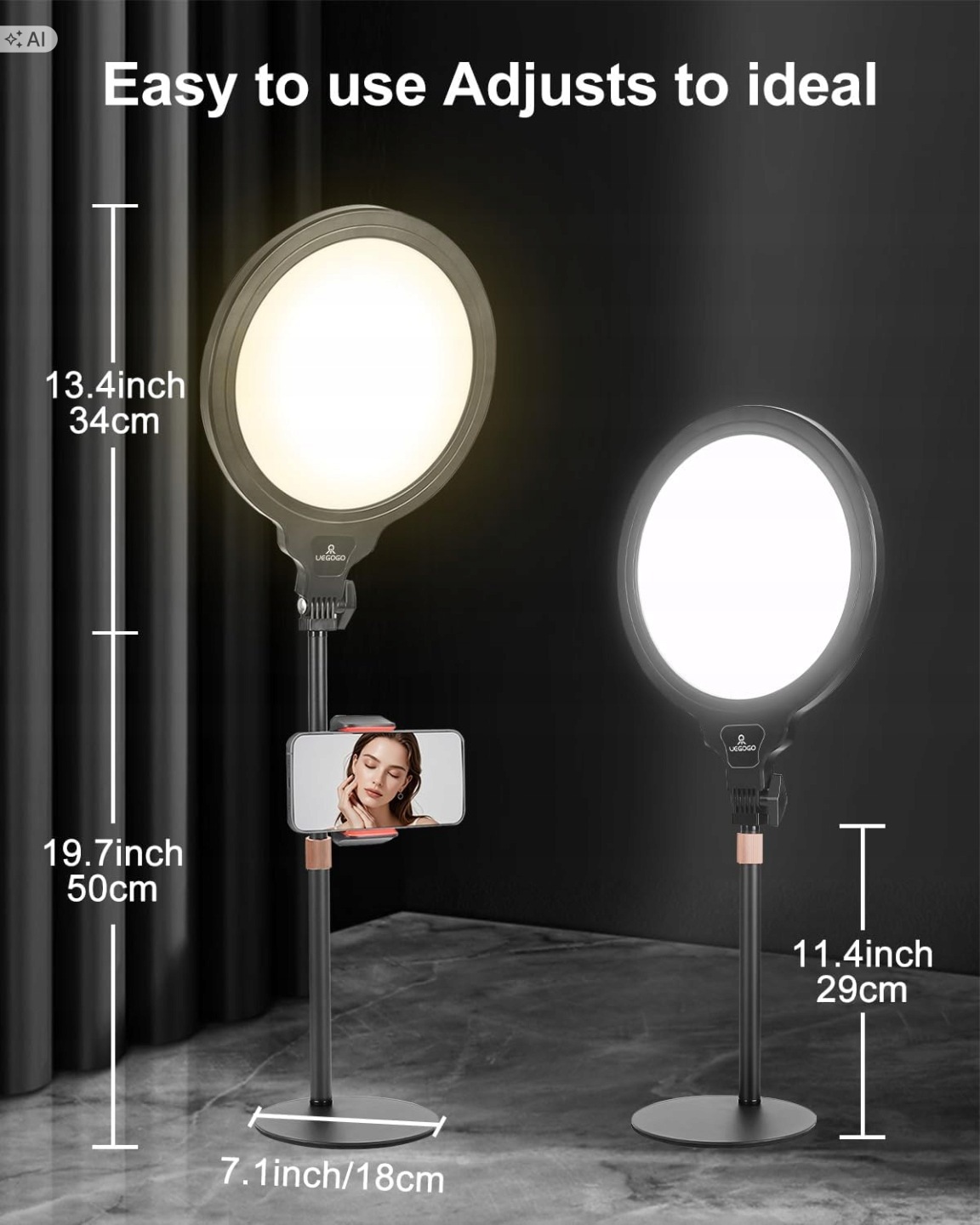 Uegogo Led lampa 10" Full Screen Stativ Usb Celoobrazovkový