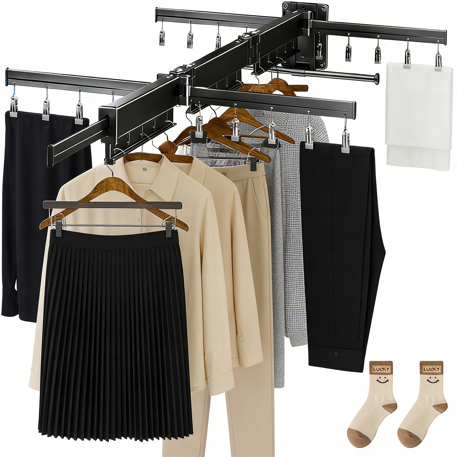 Levně Nástěnný Věšák Na Oblečení Otočný O 360° Kompaktní Pro Malé Prostory