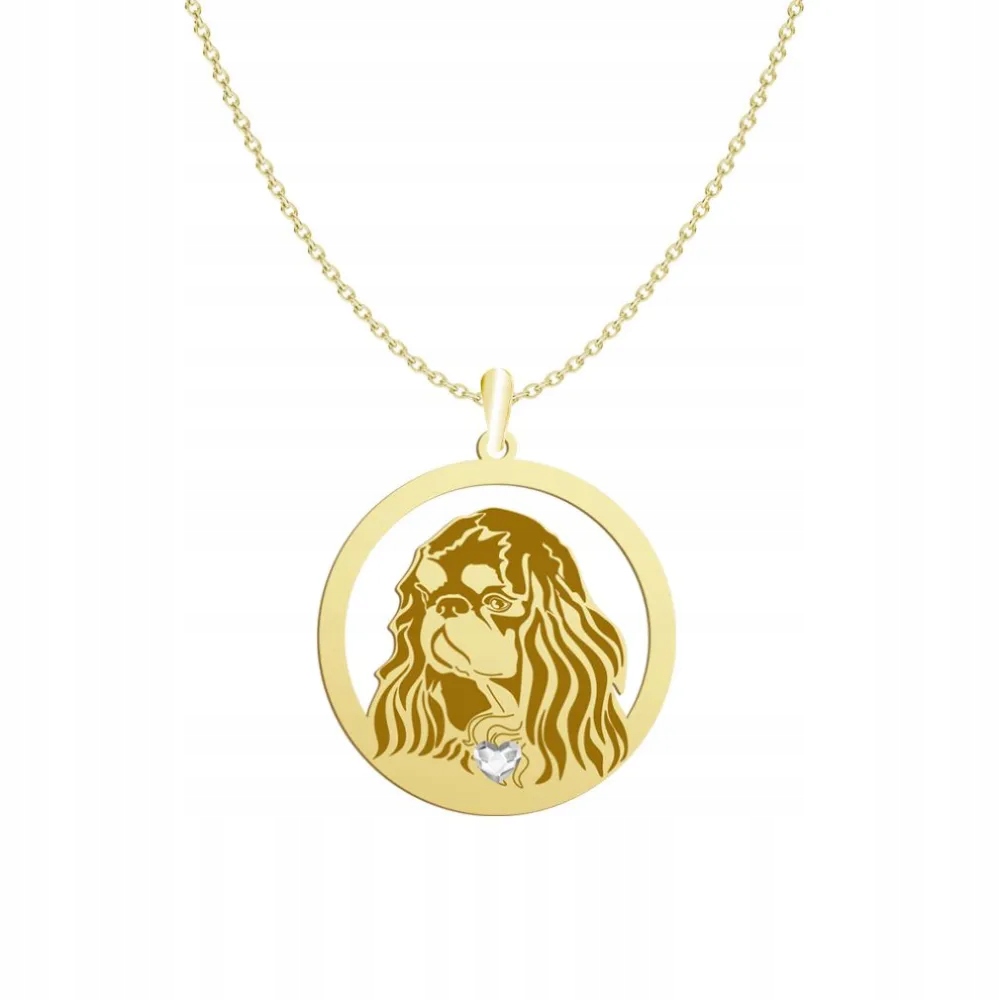 Zlatý náhrdelník s King Charles Spaniel 925 Dárek Řetízek Žena Gravírování