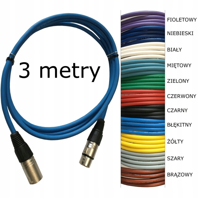 Przewód mikrofonowy błękitny 3 m Xlr ręcznie lutowany złącza Proel