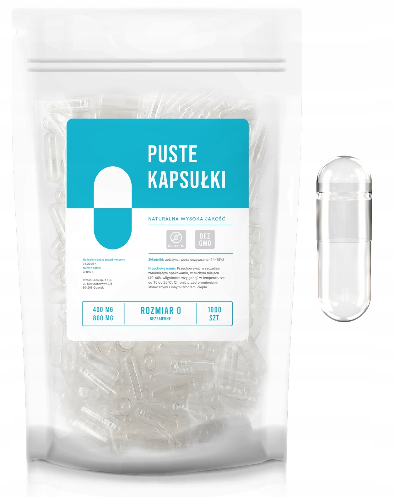 

Puste kapsułki żelatynowe rozmiar 0 1000 sztuk