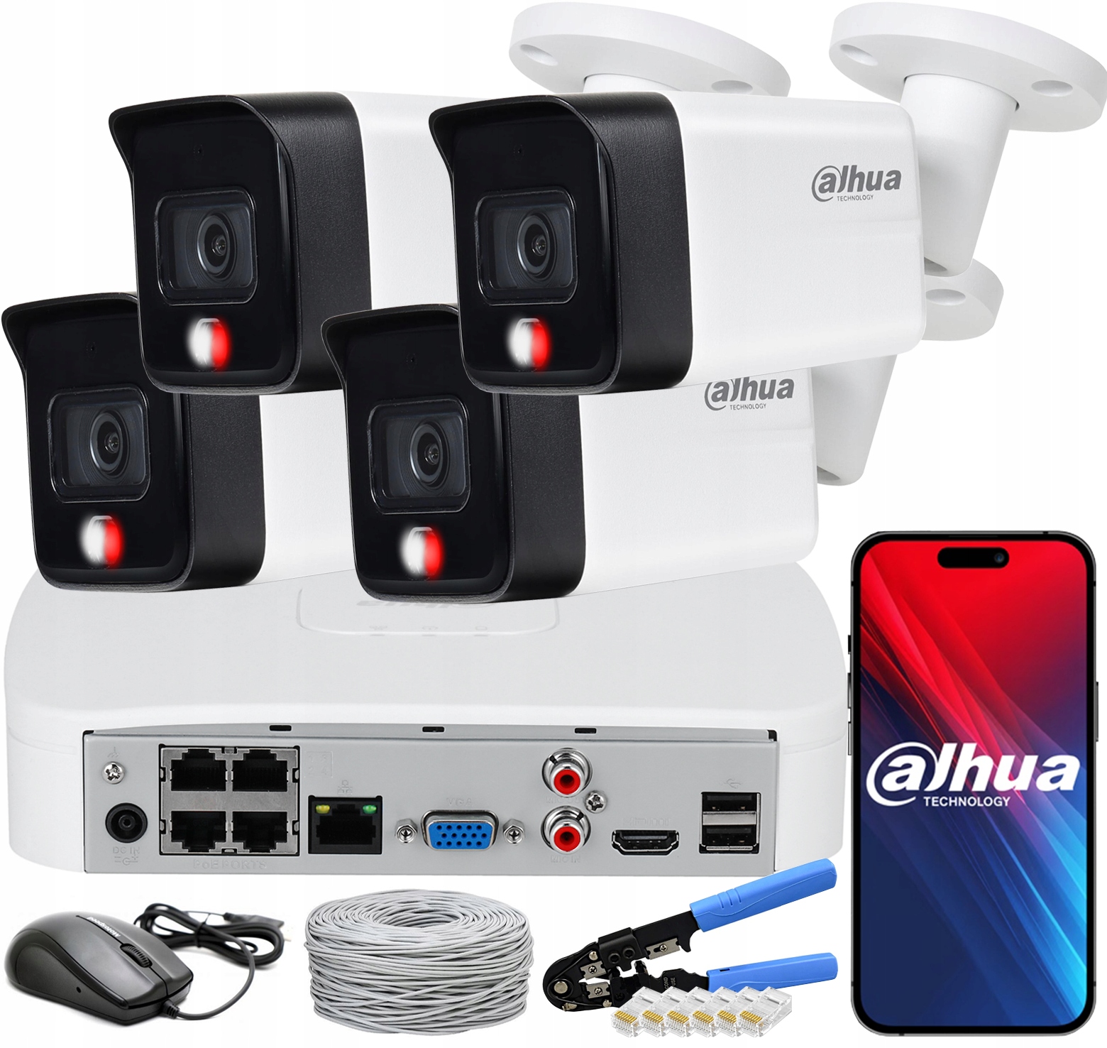 Zestaw Do Monitoringu Domu 6Mpx Ip Poe 4 Kamery Zewnętrzne Detekcja Dahua