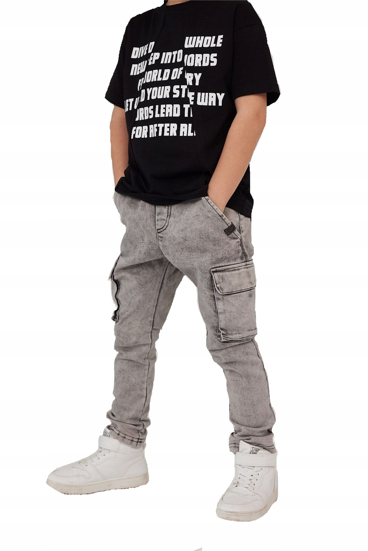 

Grafitowe spodnie jeansowe All For Kids 116 122