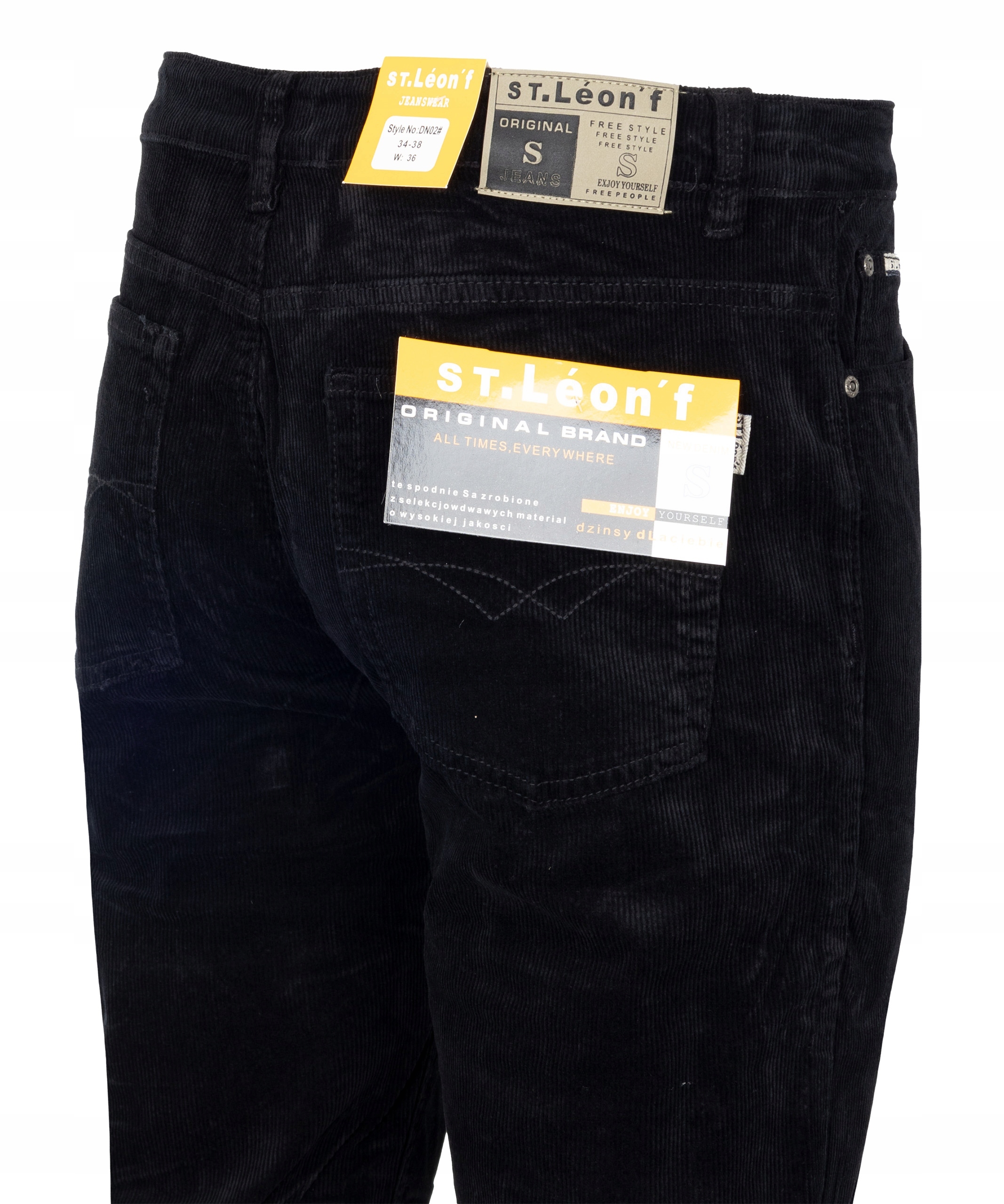 Spodnie Męskie Sztruksowe materiałowe Czarne Proste St.leon W40 L32