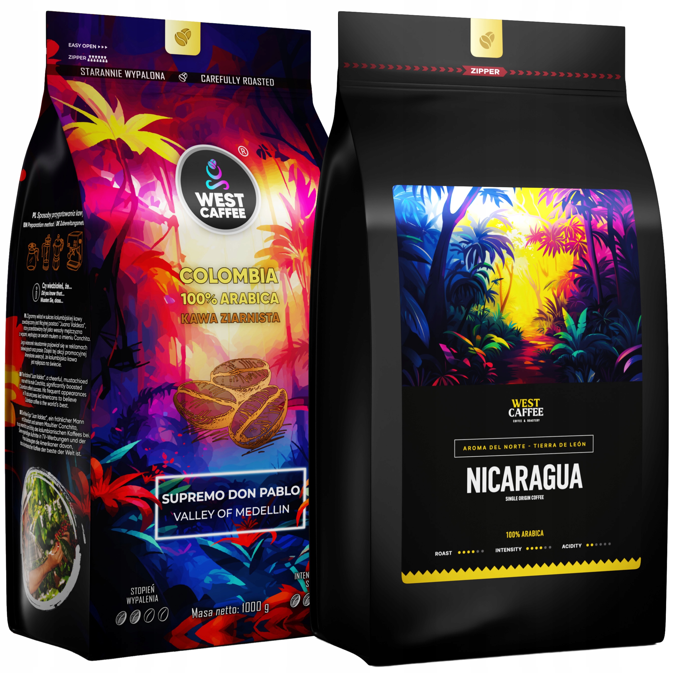 Levně Káva Zrnková 2 kg Set Nikaragua Kolumbie 100% Arabica Čerstvě pražená