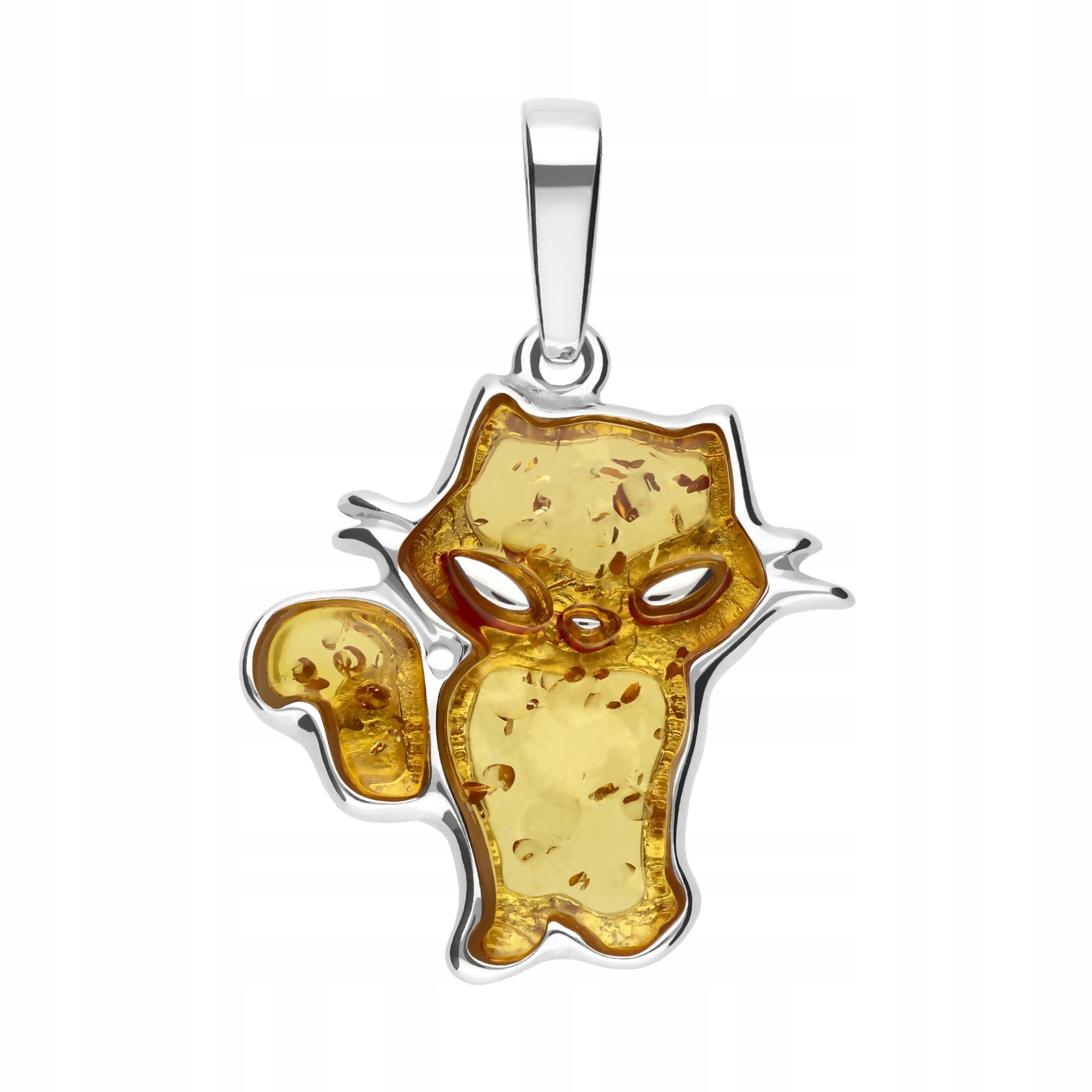 Přívěsek Na Řetízek Stříbrný Kočka Jantarem 925