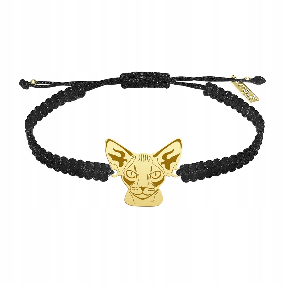 Zlatý náramek s kočkou Devon Rex 925 Makramé Šperky Dárek Gravírování