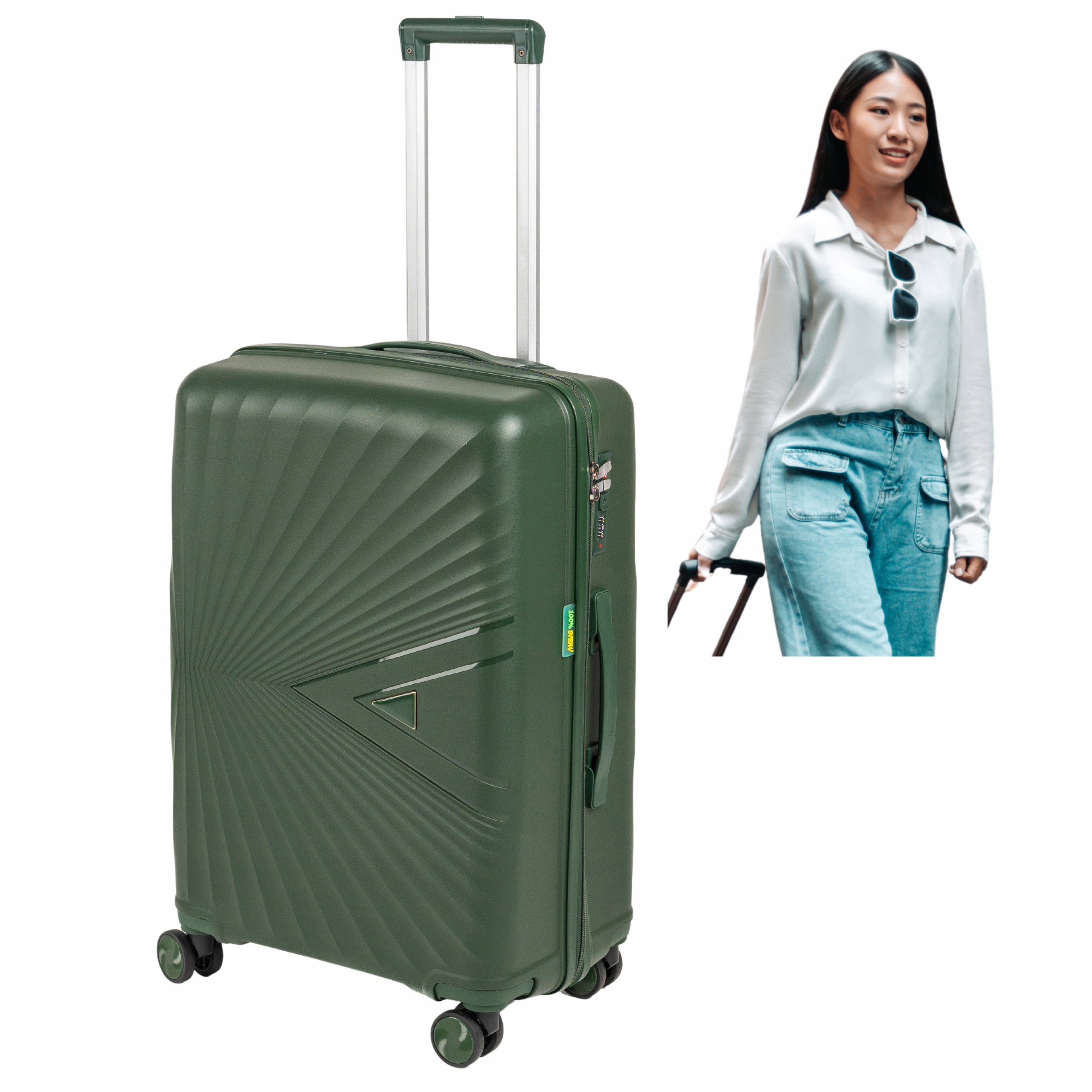 Střední Cestovní Kufr, Tvrdý, 65 L, Zelený, Polypropylen, 4 Kolečka