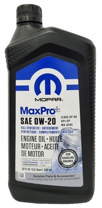 Mopar Maxpro 0W20 0,946L 1L Ilsac GF-6A Chrysler