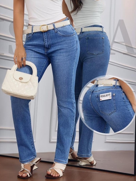 M.sara Spodnie Jeansowe Długie Proste Nogawki Kolekcja Premium Pasek 48 4XL