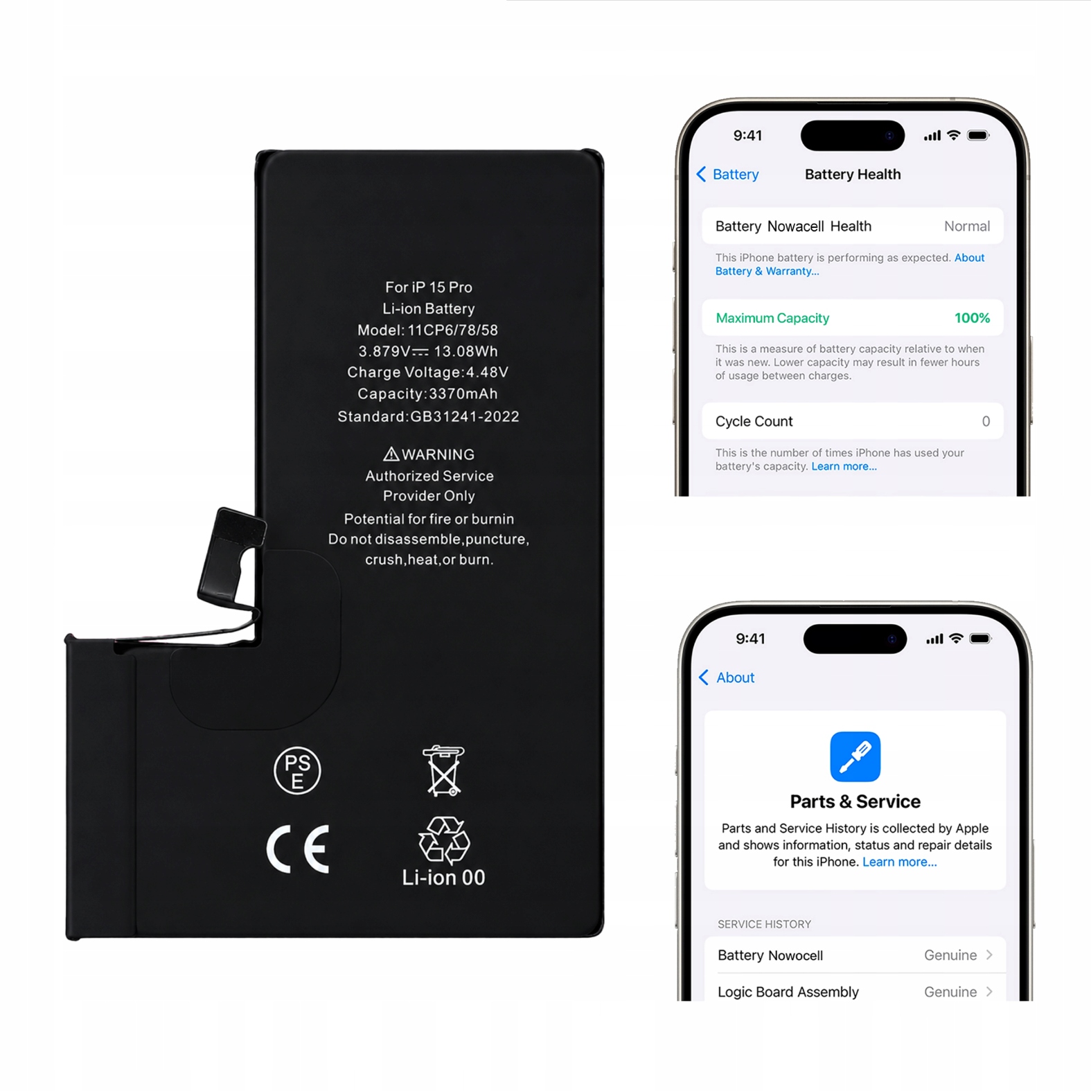 Bateria do iPhone 15 Pro 3370 mAh Bez Komunikatu Większa pojemność Nowacell