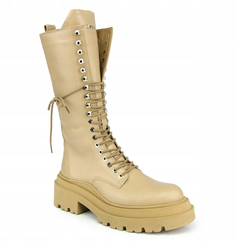 Carinii B7491 Kozačky Kozačky Lico Kůže Béžová