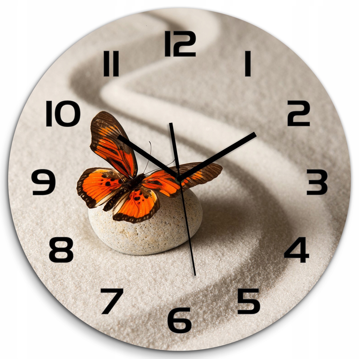 

Wiszący szklany zegar Kamień zen i motyl fi 60 cm