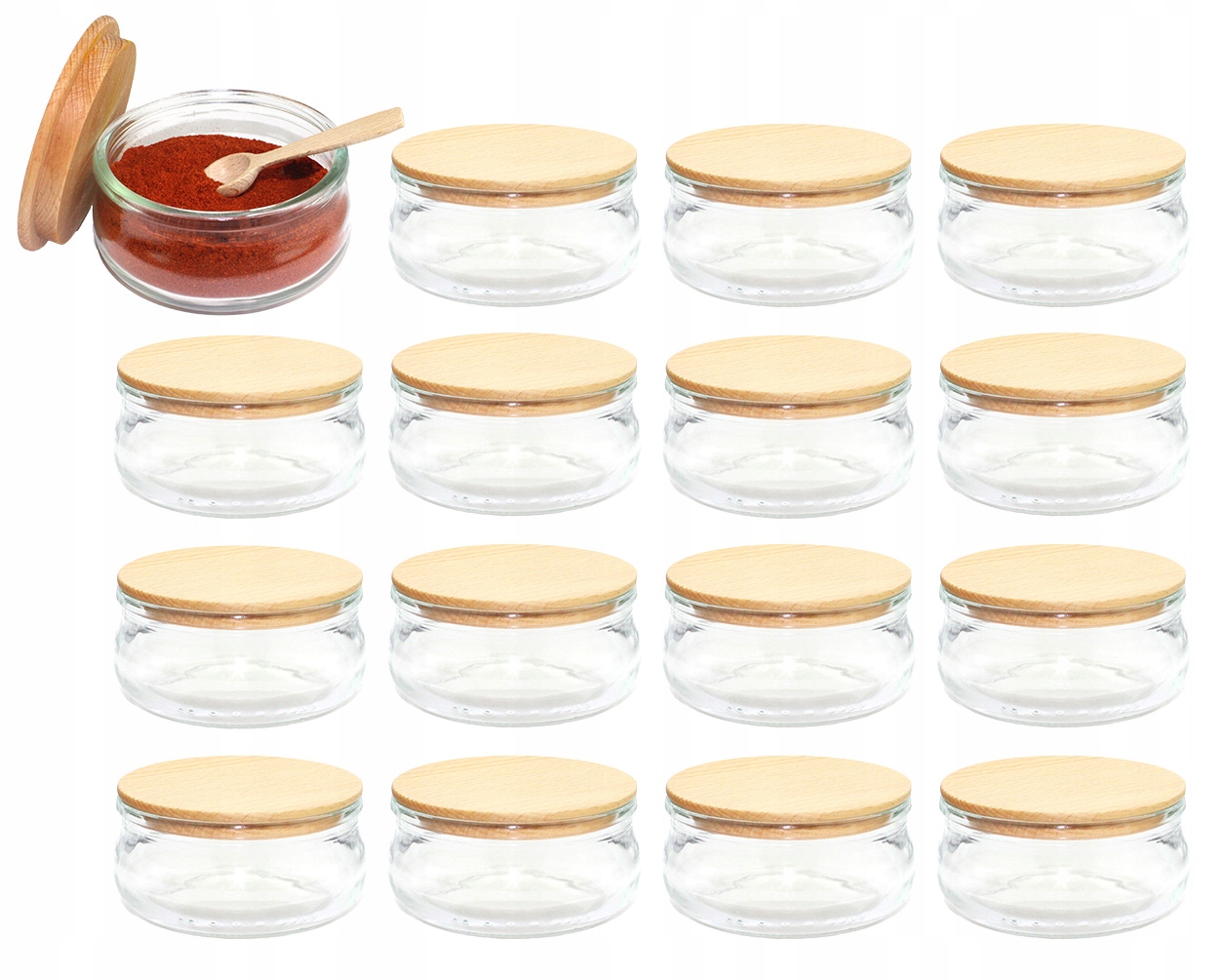 16 x Nádoby na koření 210 ml, sklenice na koření s víčkem, lžička