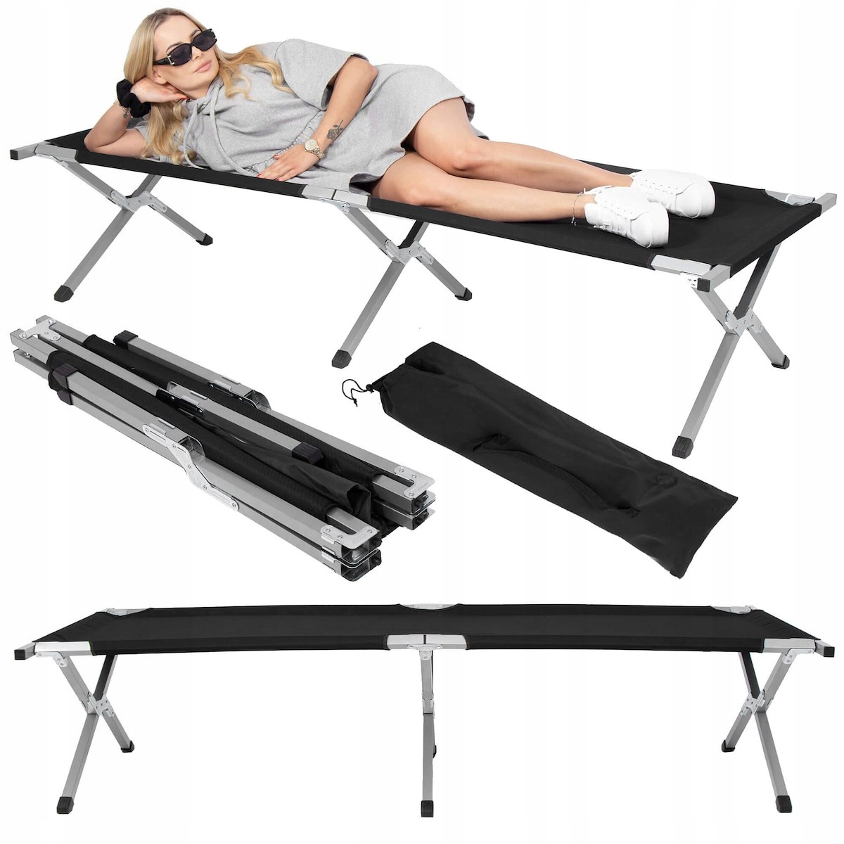 SKŁADANE ŁÓŻKO TURYSTYCZNE POLOWE LEKKIE KANADYJKA 190x74 LEŻANKA PRZENOŚNE Materiał ramy stal