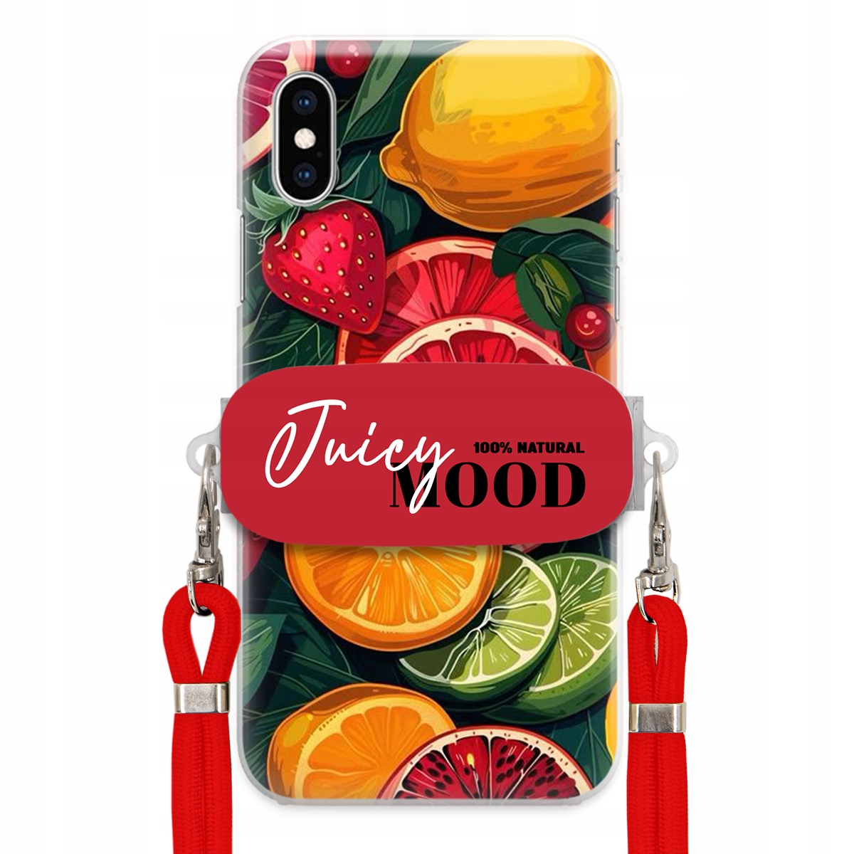 Puzdro na iPHONE X Červené vodítko Crossbody Módny držiak Juice Mood Ovocie