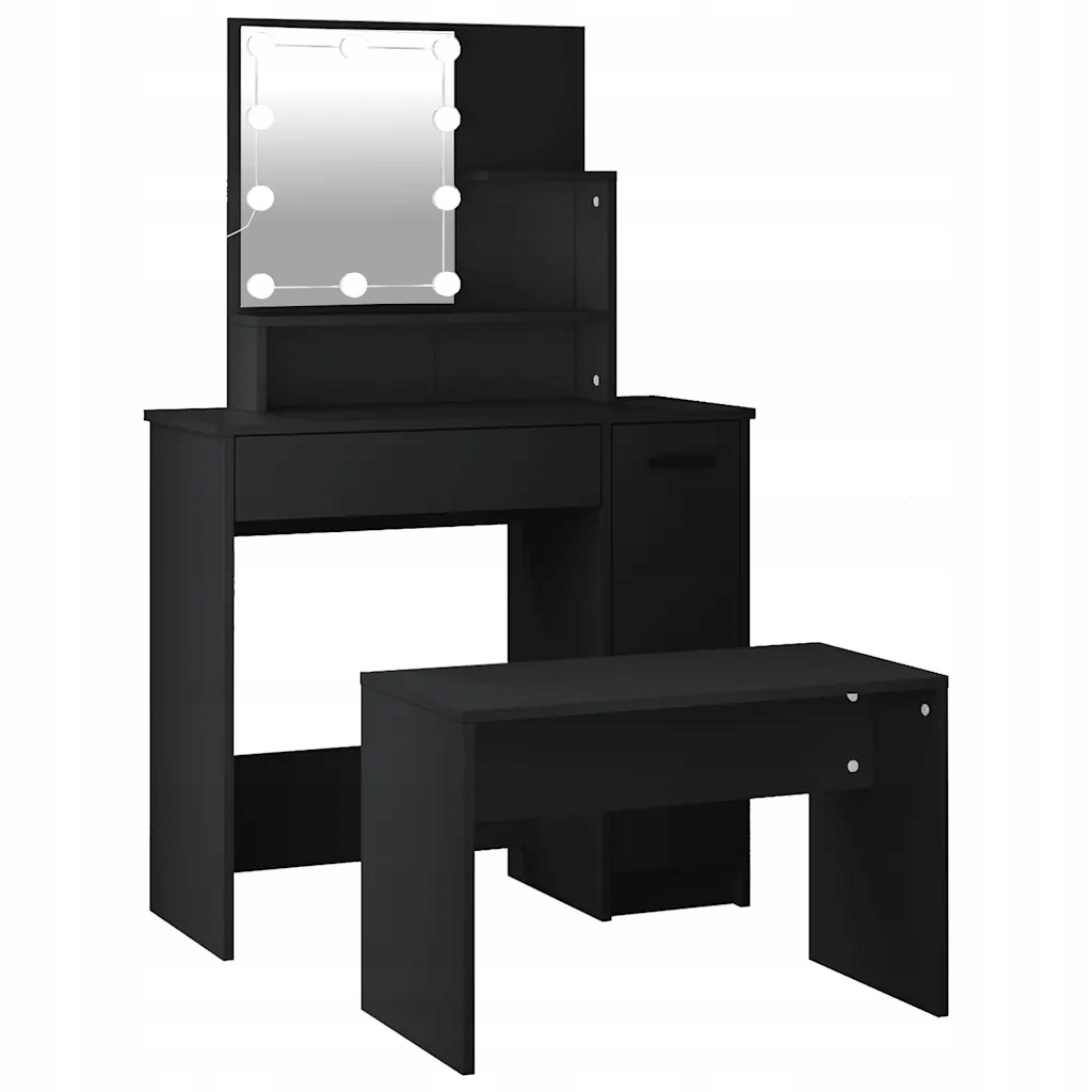 Sada nábytku s Led toaletním stolkem, černá, 86,5 x 35 x 136 cm, materiál dřevopoc