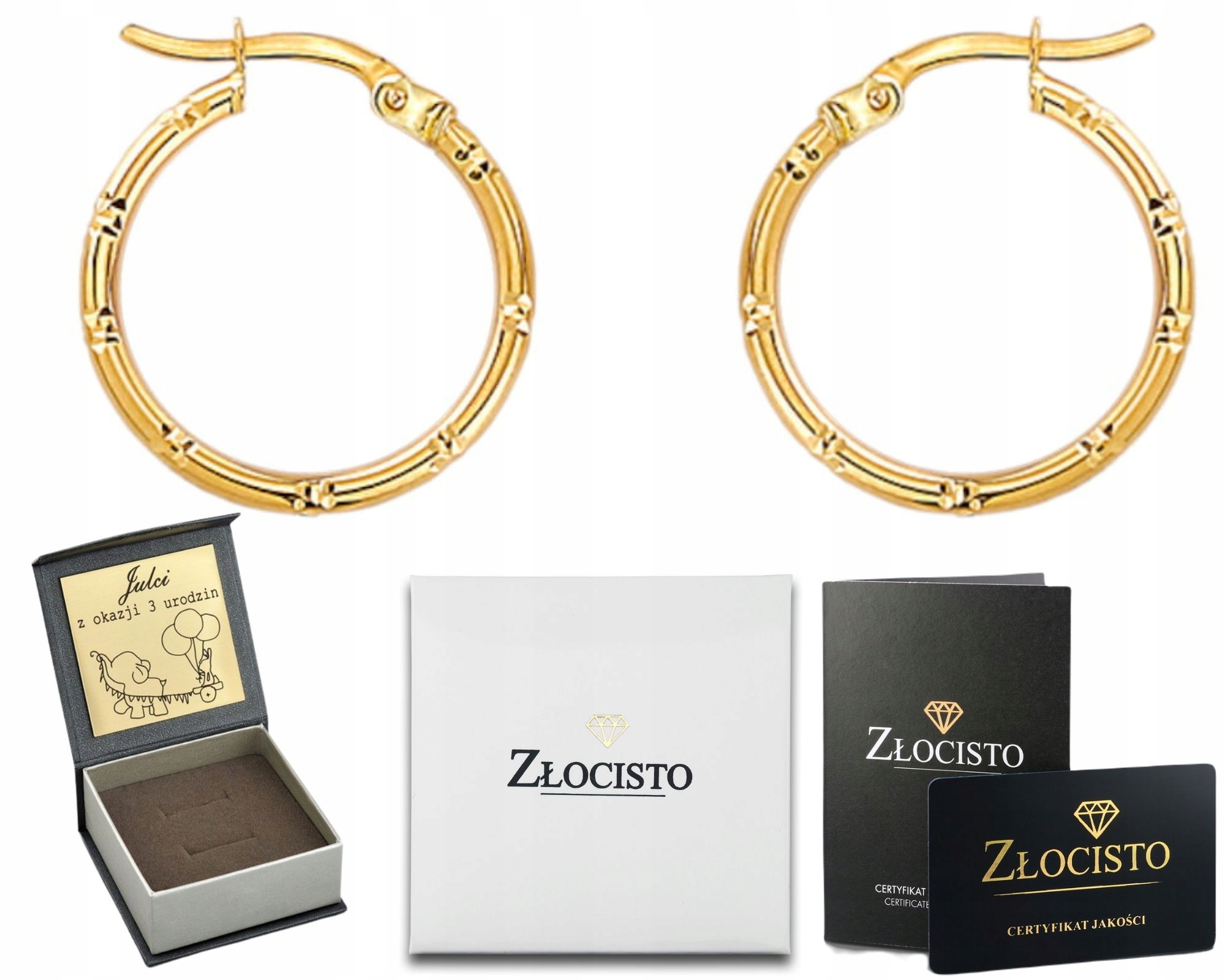 Zlaté Náušnice S Nařezanými Kolečky 17 MM 585 Gravírování