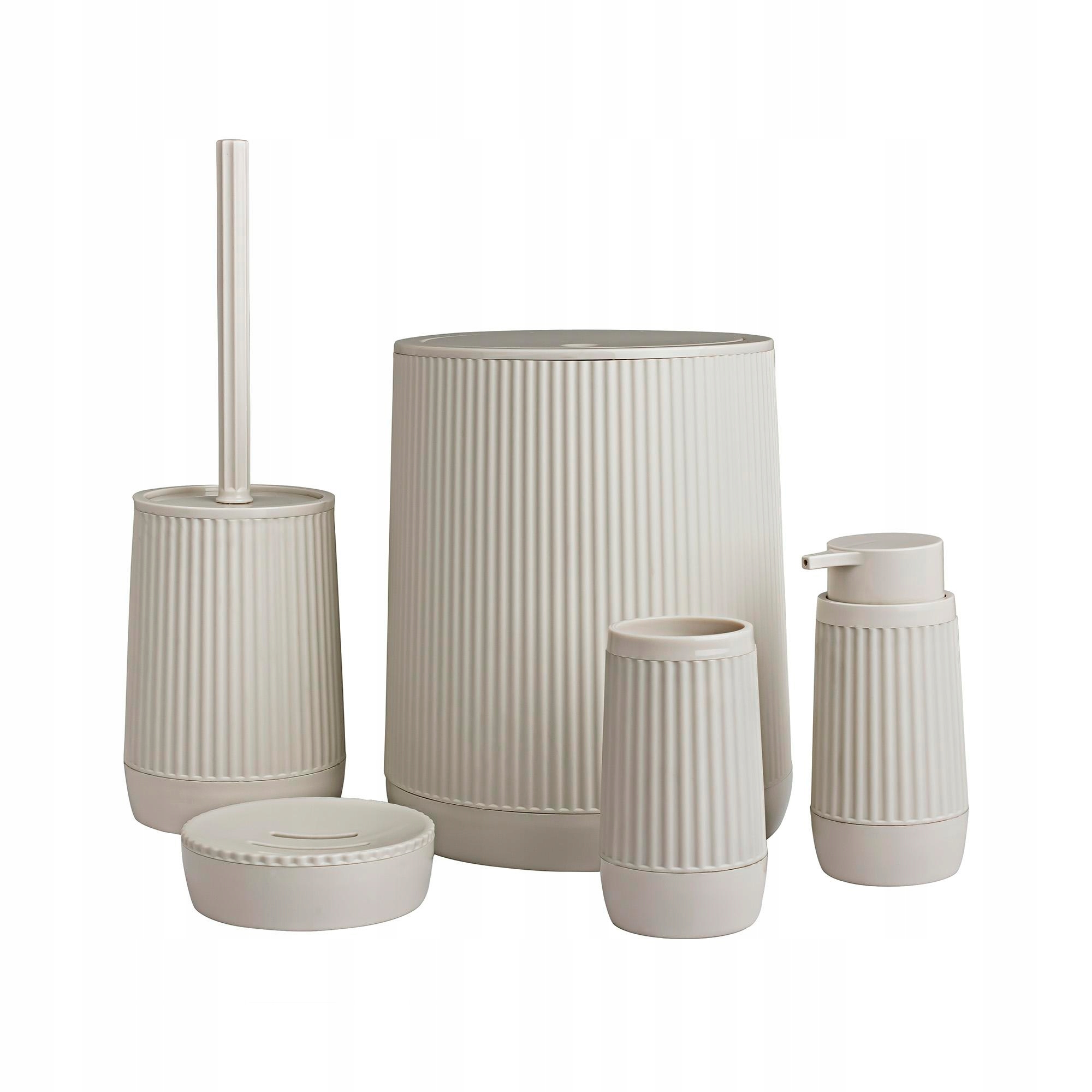 Zestaw Łazienkowy 5 el Nida Komplet do Wc beżowy kosz szczotka toaletowa