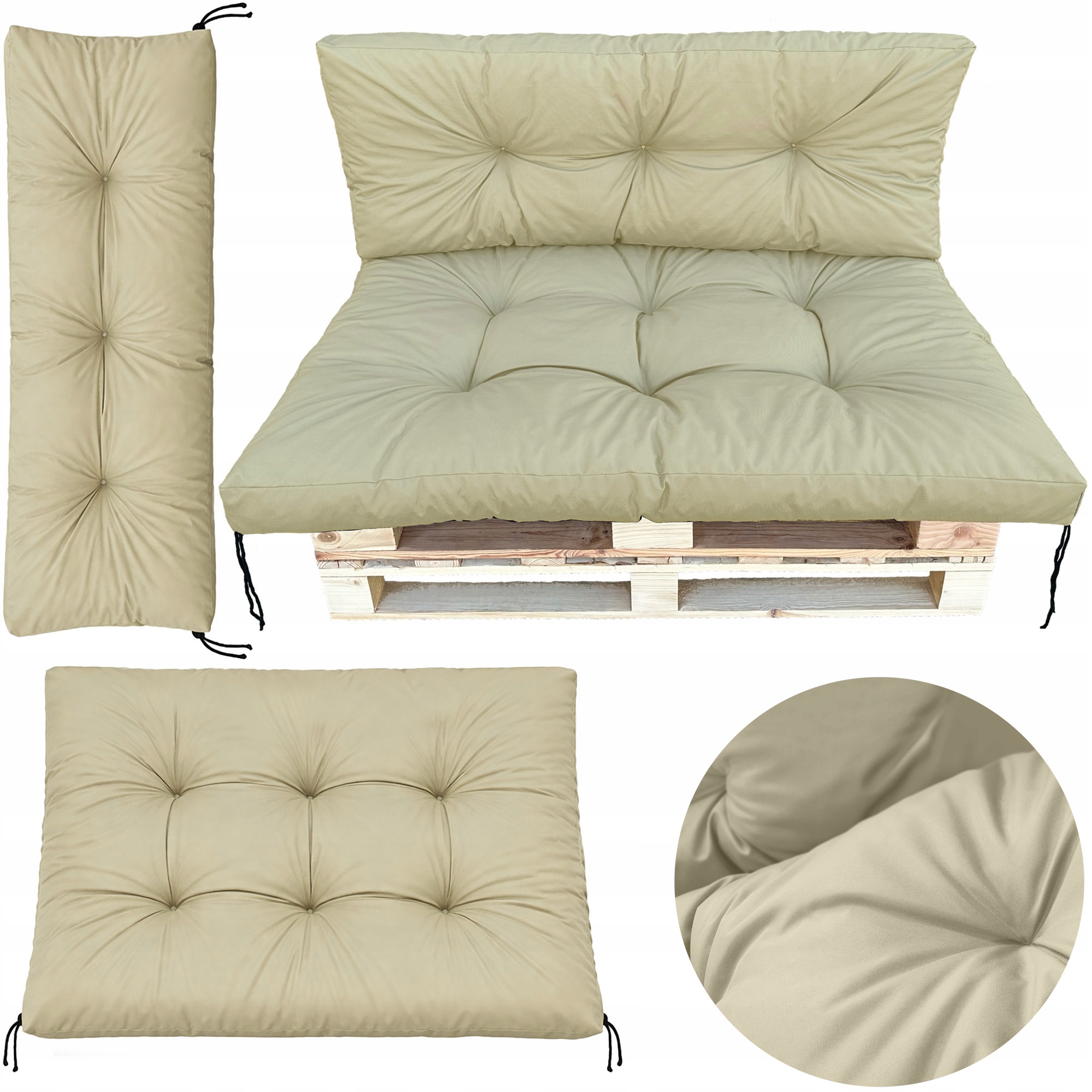 Sada Zahradních Polštářů Na Palety 120X80+120X40 Voděodolná Béžová