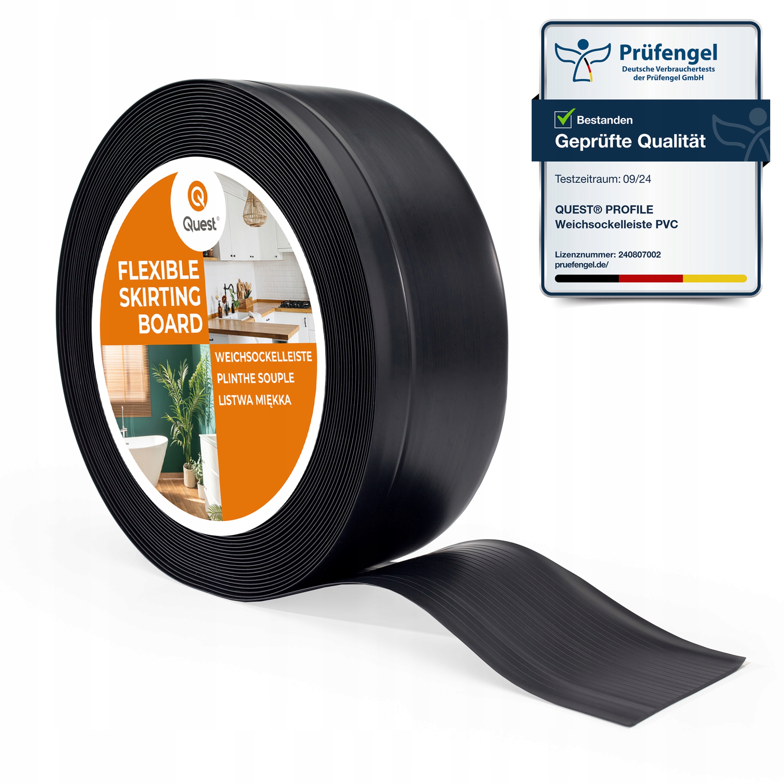 Podlahová lišta Pvc soklová flexibilní 70/20 černá, 15 m