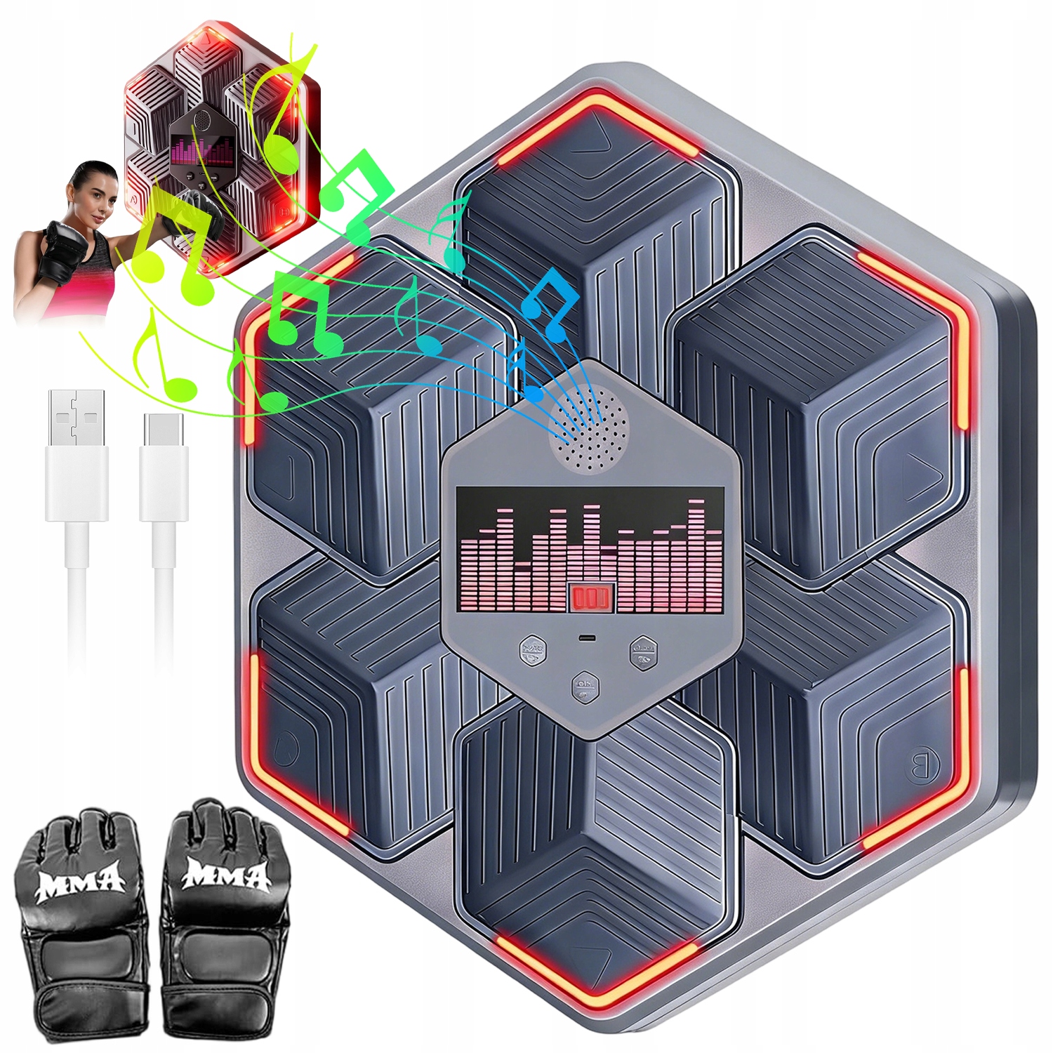 Tarcza Do Boksu Muzyczny Cel Bokserski Music Boxing Target Led Rękawice