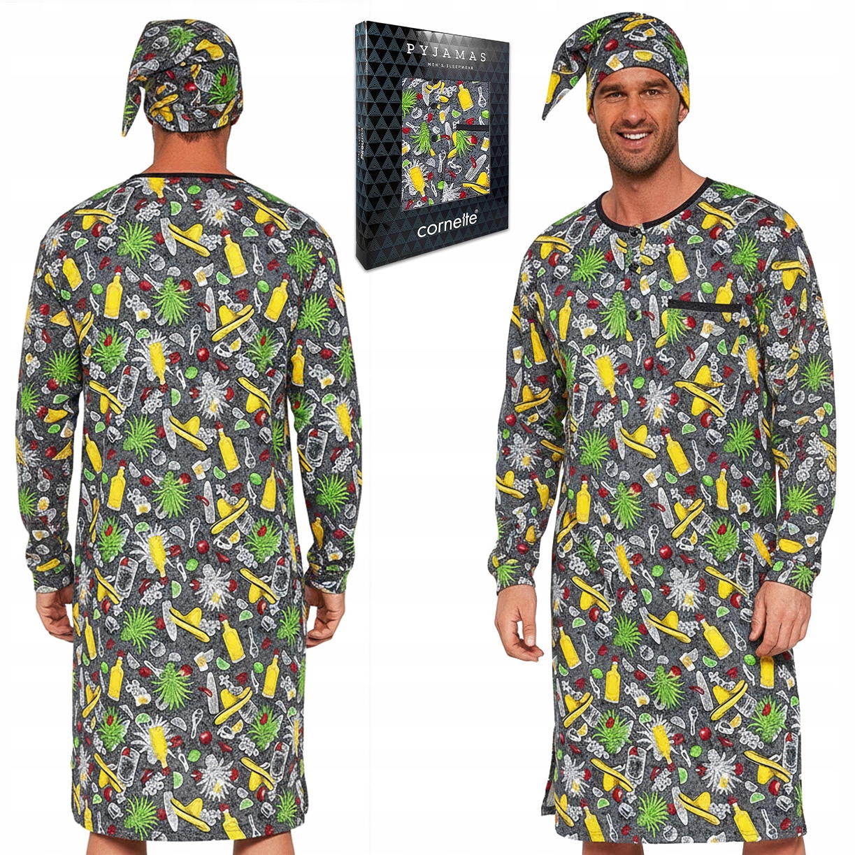 Pánská Noční Cornette 110/05 Dlouhé pyžamo s čepičkou Mexico XXL