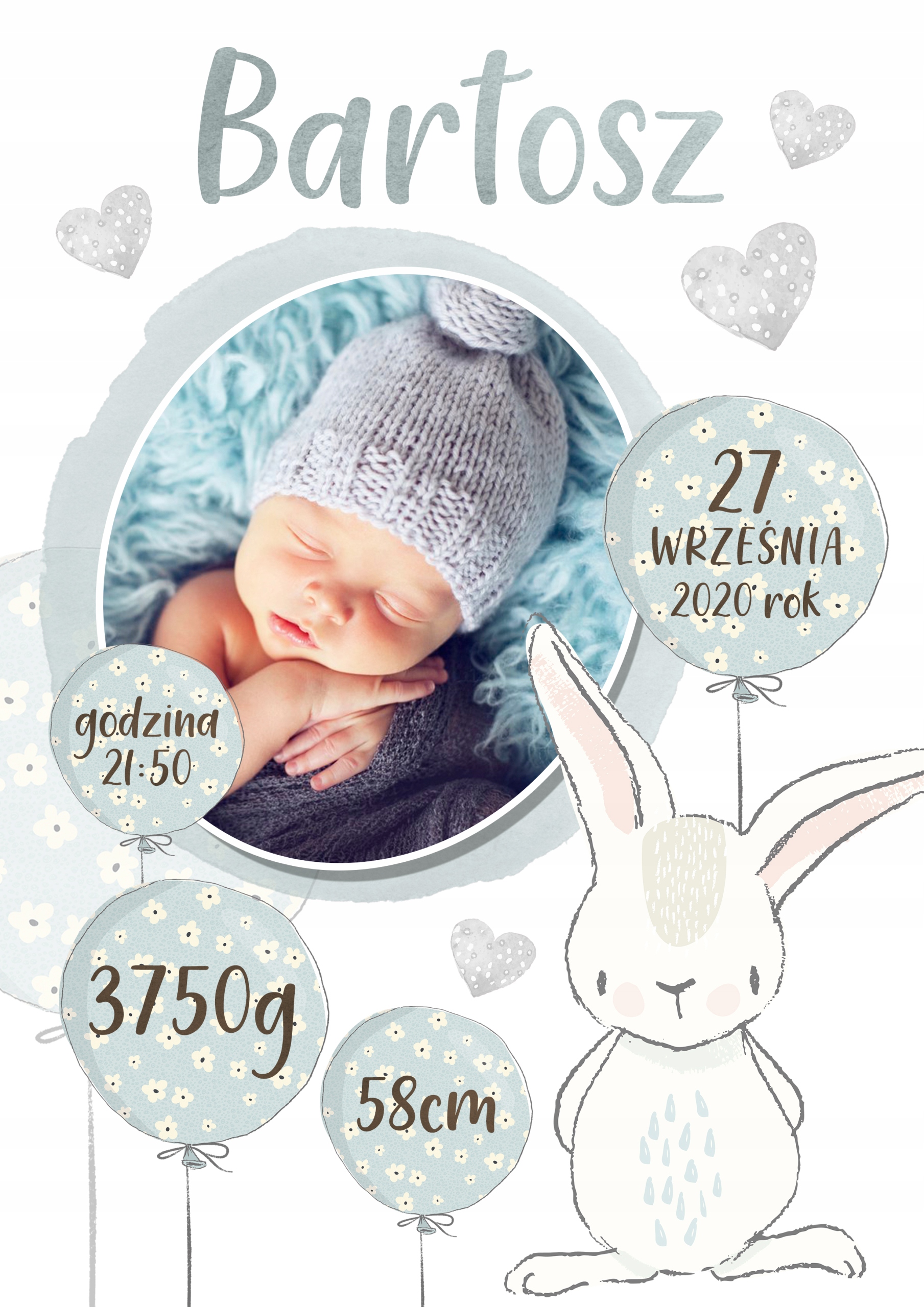 Metryczka A4+ramka Roczek Chrzest Urodziny