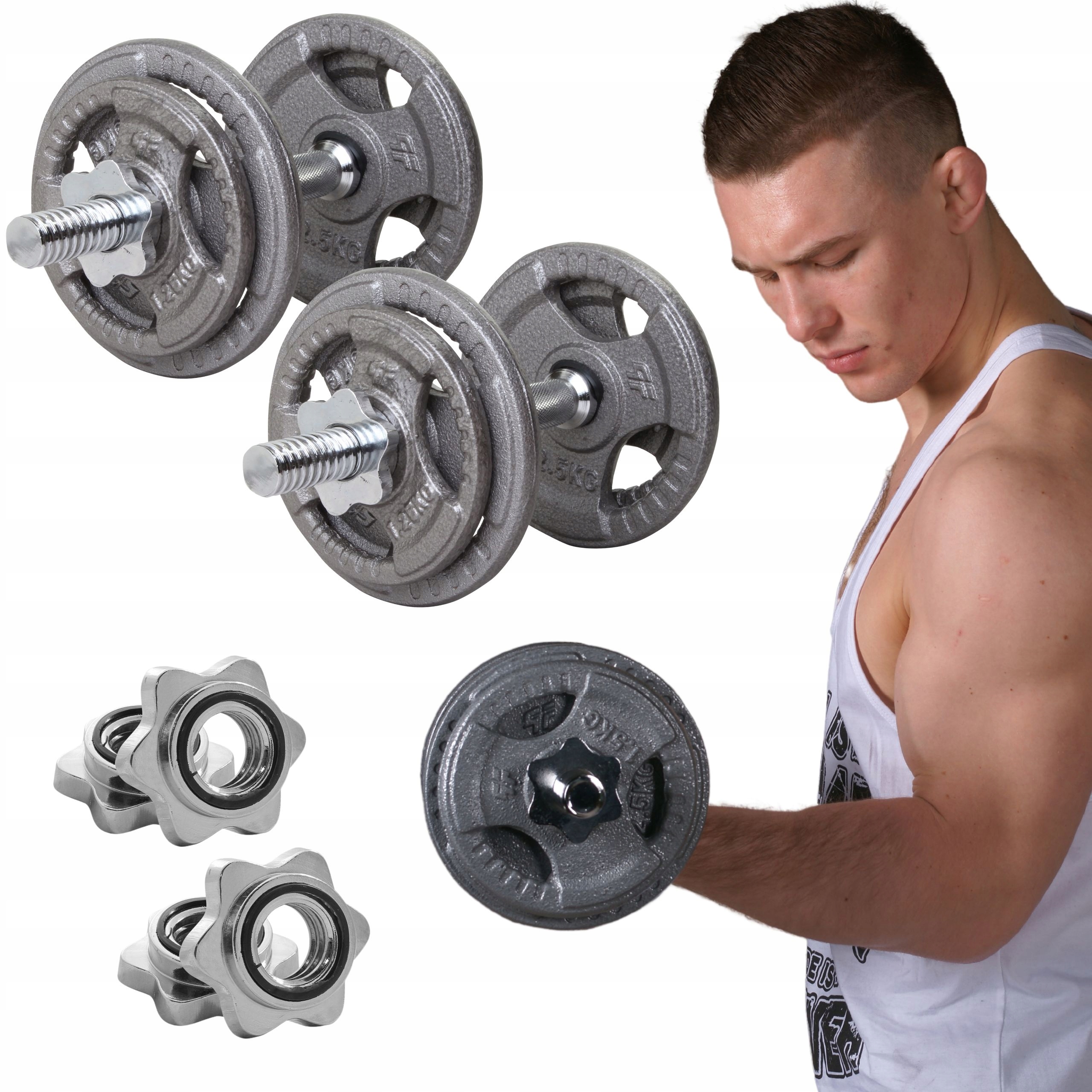 

Hantle Żeliwne 2x10KG,gryfy+obciążenie zestaw 20kg