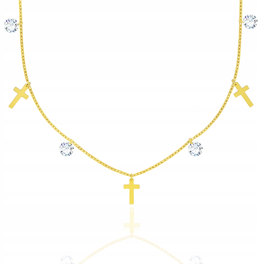 Pozlacený náhrdelník Křížky Bílé Zirkony Ag 925