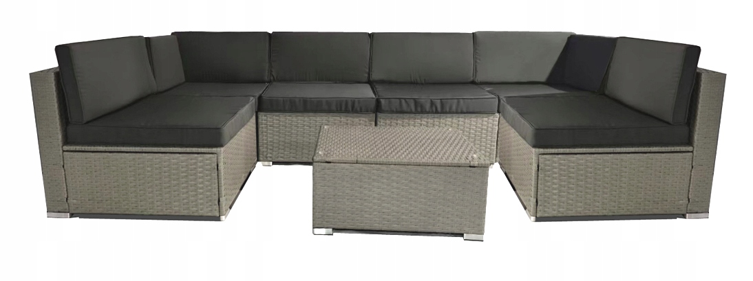 Komplet Rattan Sofa Stolik Ratan 6 Osób Podkowa Narożnik