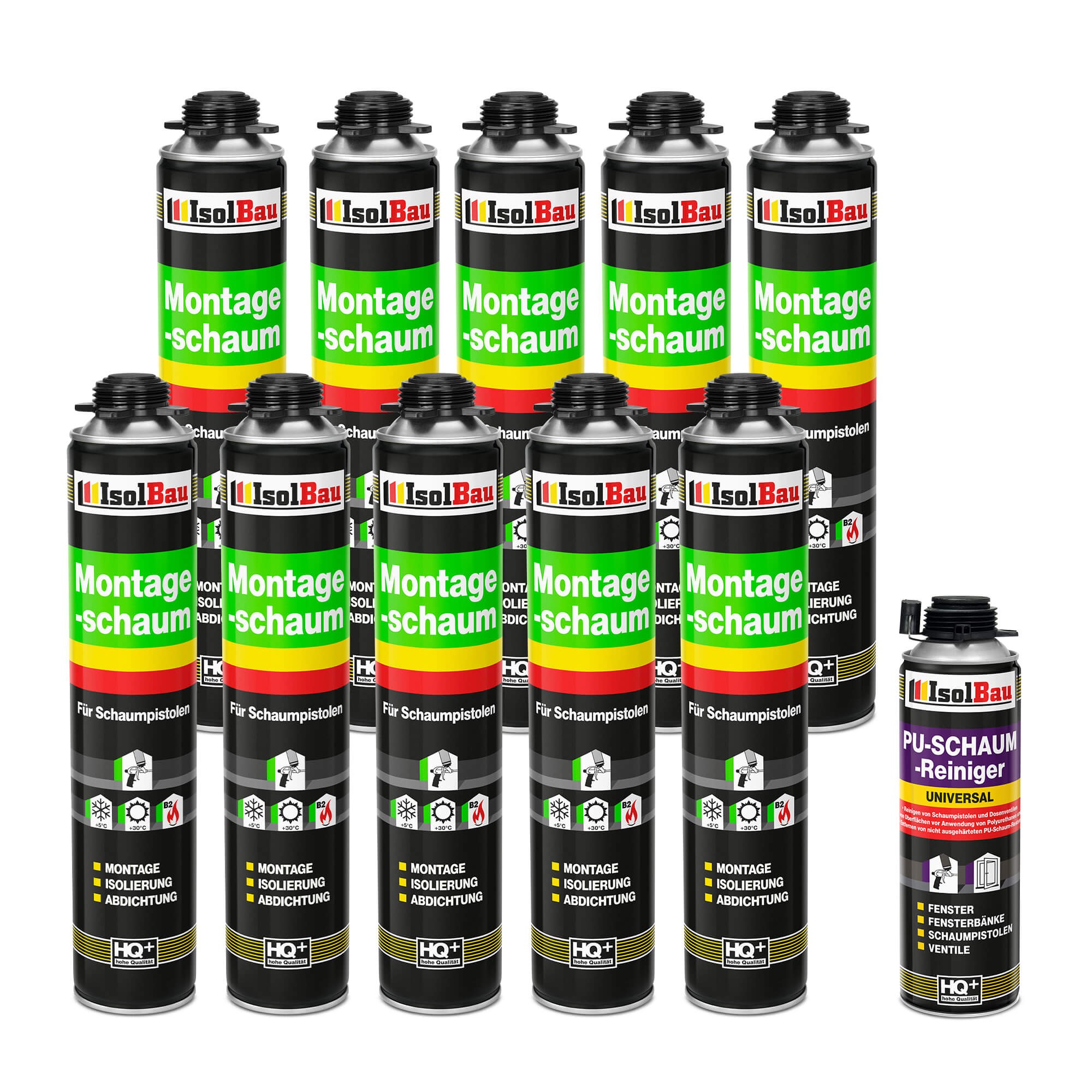 Pistolová pěna 10 x 750 ml Montážní pěna 1 x čistič Sada IsolBau