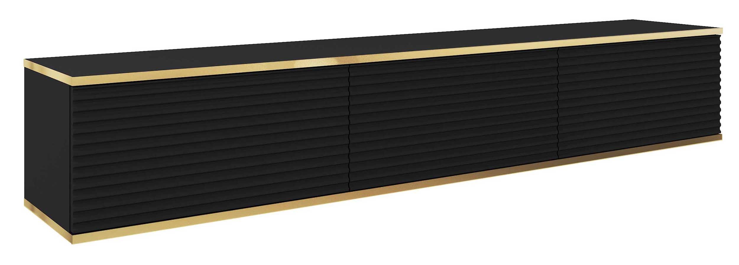 Rtv skříňka Mucalma 175 cm černá se zlatými lamelovými vložkami