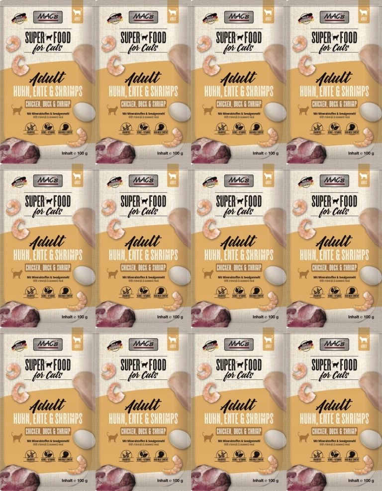 Levně MAC's Cat kapsička Slepice, kachna, krevety 12 sáčků 100 g