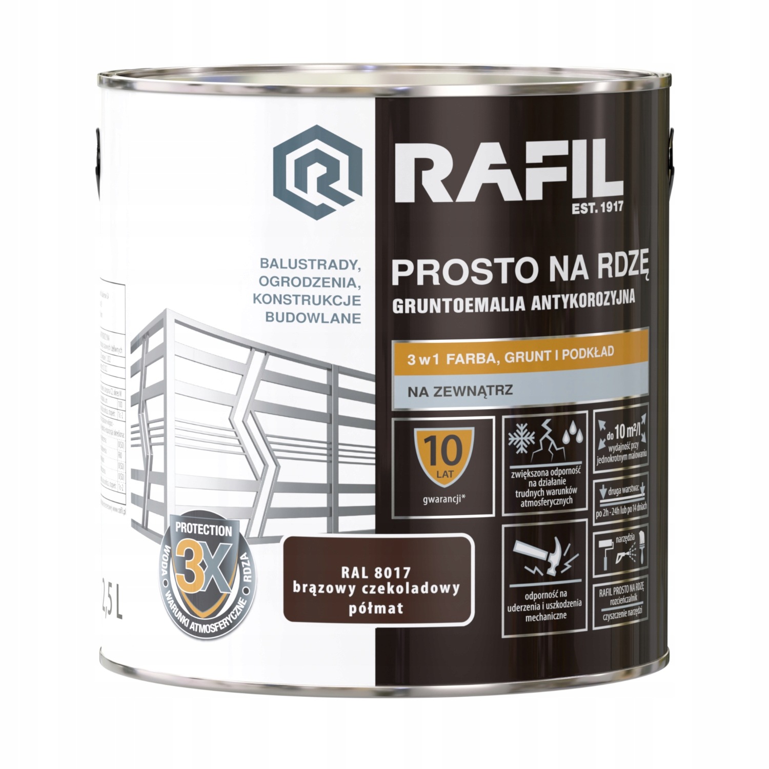 Rafil Přímo Na Rez Antikorozní Smalt 2,5 L Čokoládový Bronz 8017 Polomatný