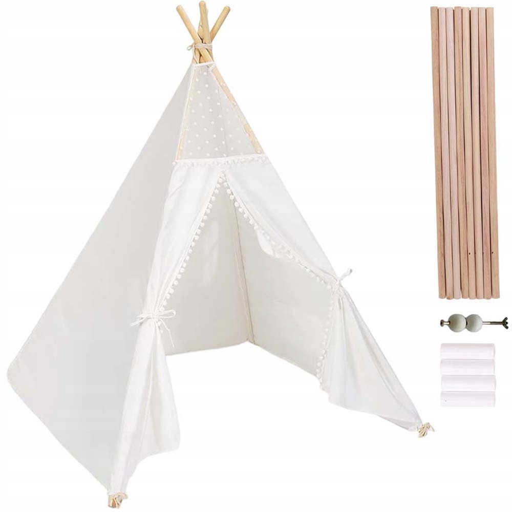 Tipi Dla Dzieci Klasyczny Namiot Do Zabawy Dekoracja Biały 120X120X130CM