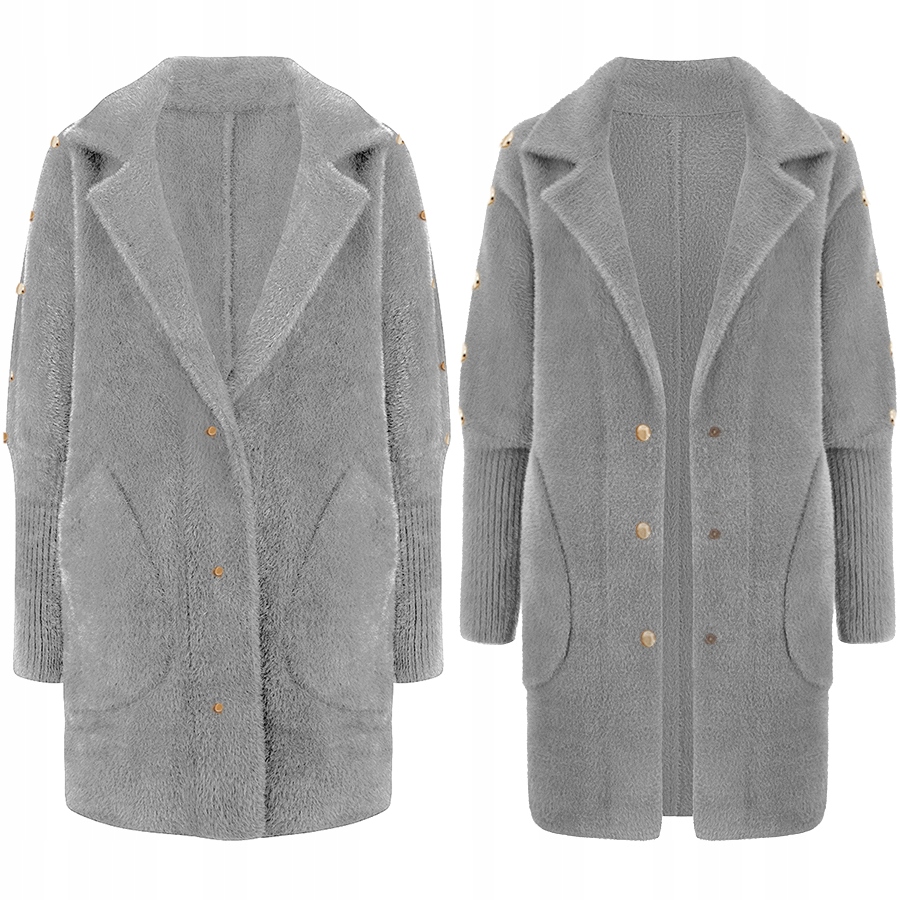 Alpaka_z_knoflíky_teplý Kabátek S Přehozem, Šedá Vlna