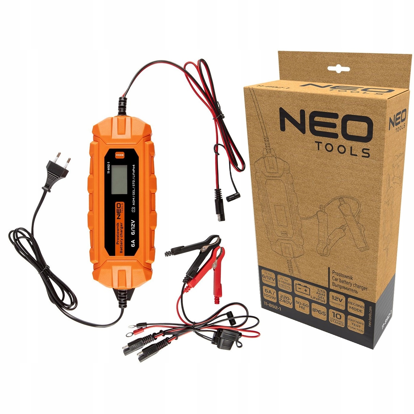 NEO Prostownik automatyczny 6A/100W 3-150Ah akumulatorów kwasowych AGM/GEL