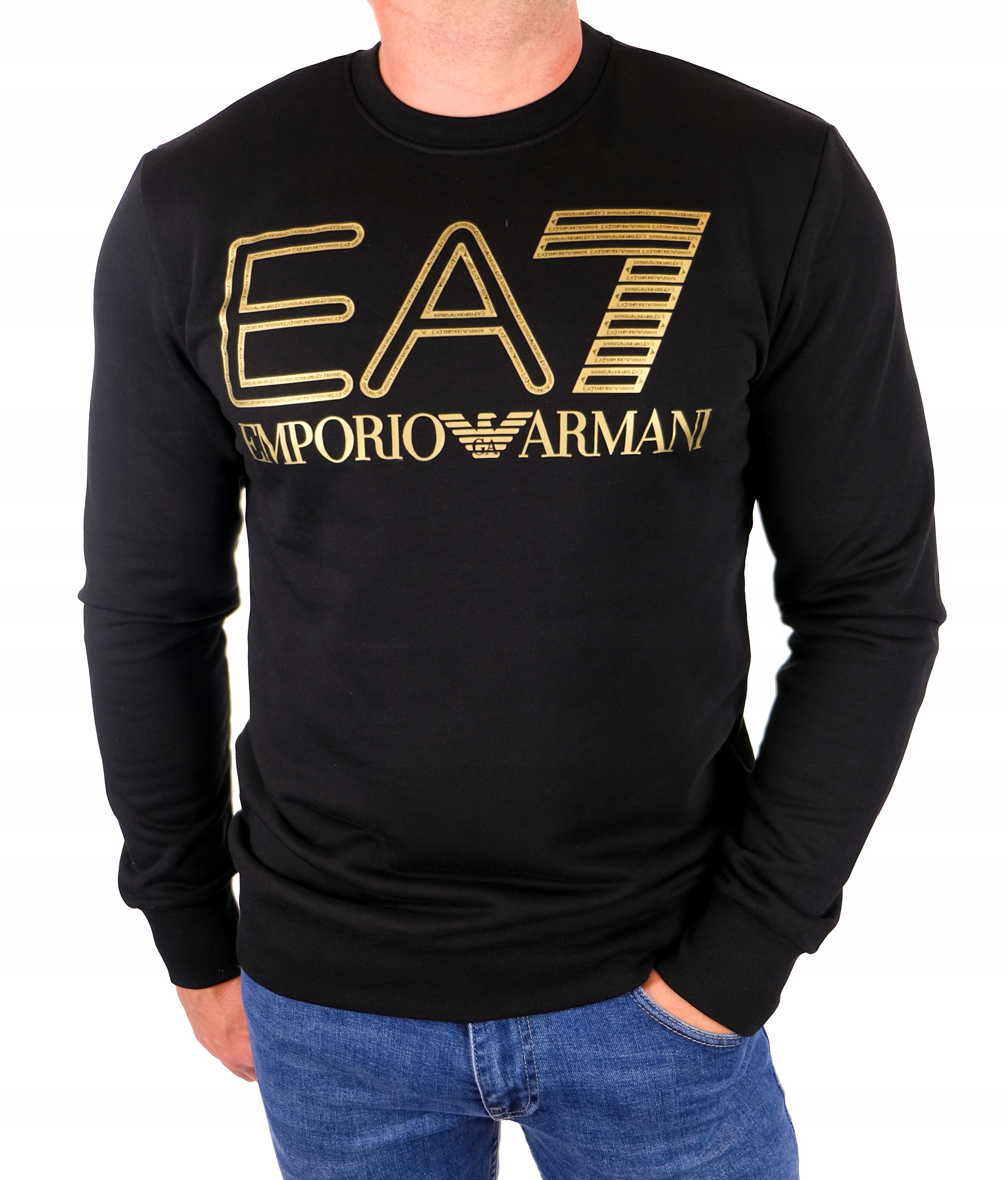 Bluza EA7 Emporio Armani Klasyczna Męska Duże Logo Czarna R. L