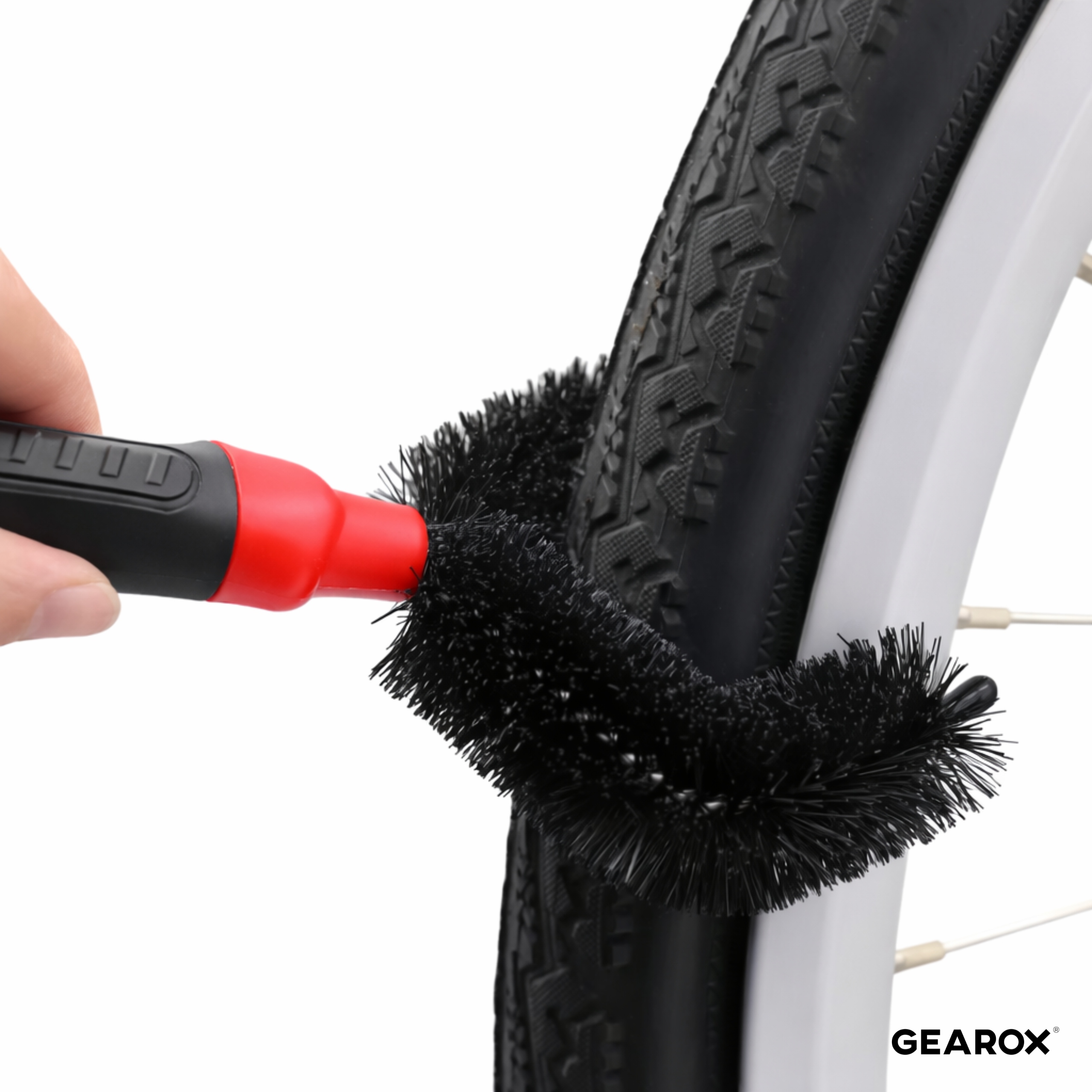 SZCZOTKA DO CZYSZCZENIA OPON ROWEROWYCH RAMY OBRĘCZY MYCIA KÓŁ PRECYZYJNA Model Gearox SZCZOTKA DO PIELĘGNACJI KONSWERWACJI ROWERU