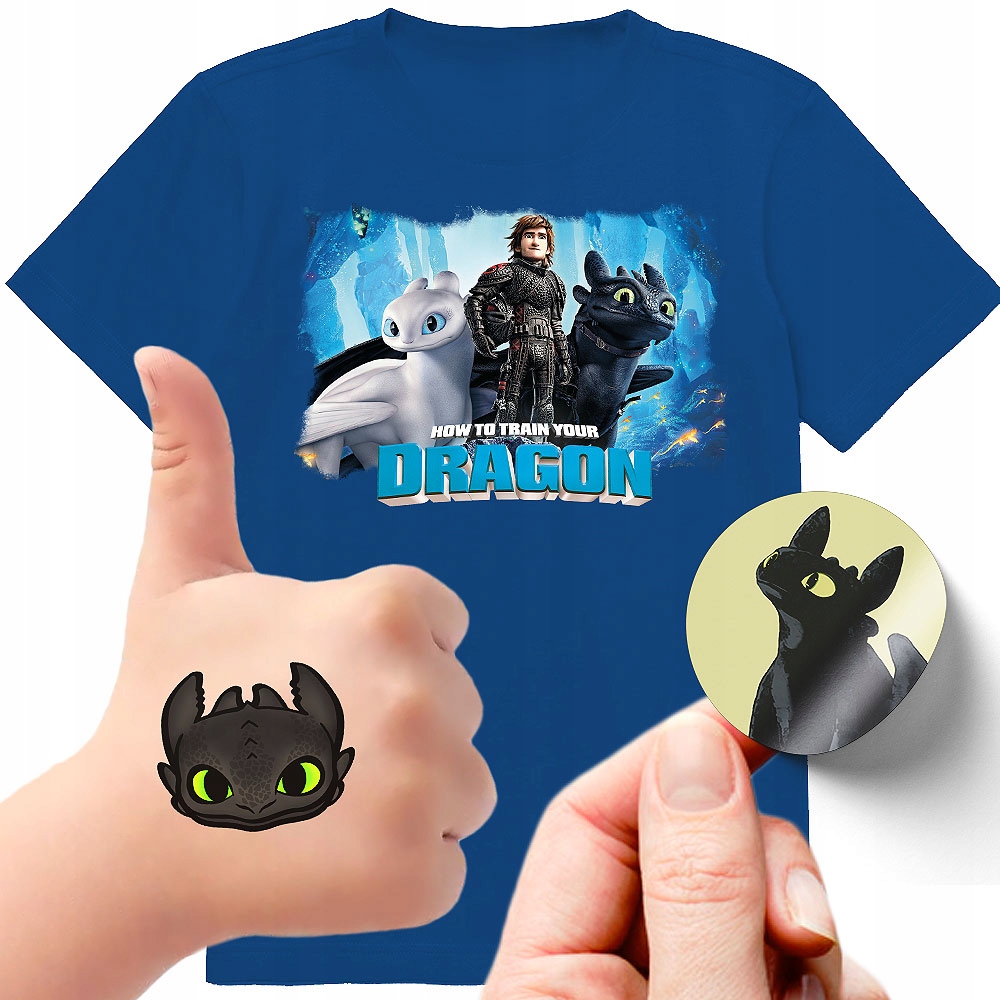 ZESTAW 3W1 KOSZULKA DLA DZIECI TATUAŻE NAKLEJKI JAK WYTRESOWAĆ SMOKA 104