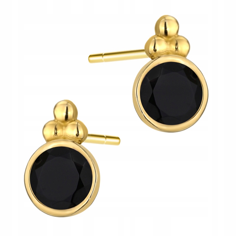 Krásné Zlaté Náušnice pr. 585 Šroubky Černé Zirkony ve zlatém rámu 14k