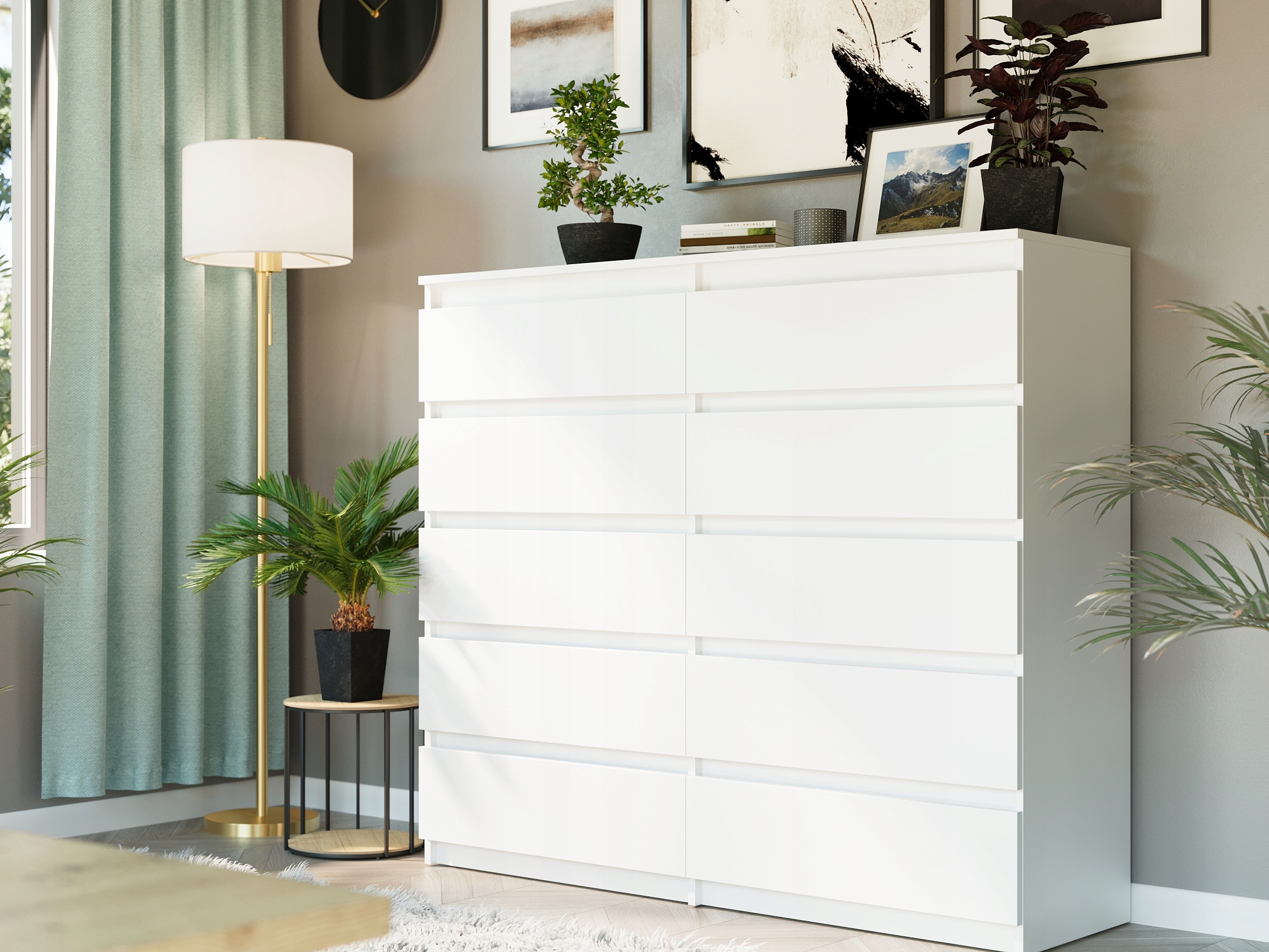 Nowoczesna KOMODA 140CM SZAFKA 10 SZUFLAD BIAŁA PL