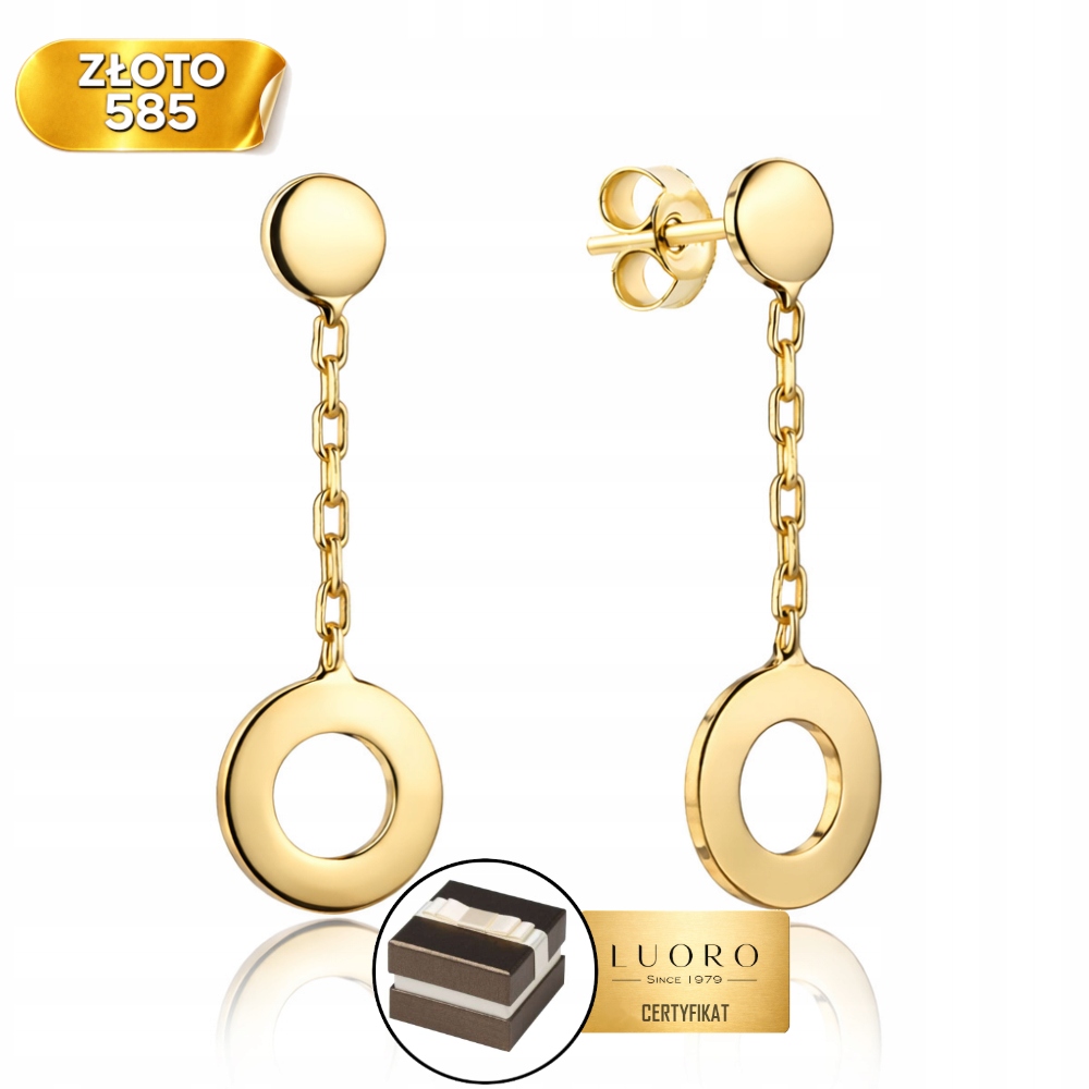 Náušnice Zlaté 585 14K Kolečko Ring Přívěsek Řetízek Tyčinka 2,1 CM