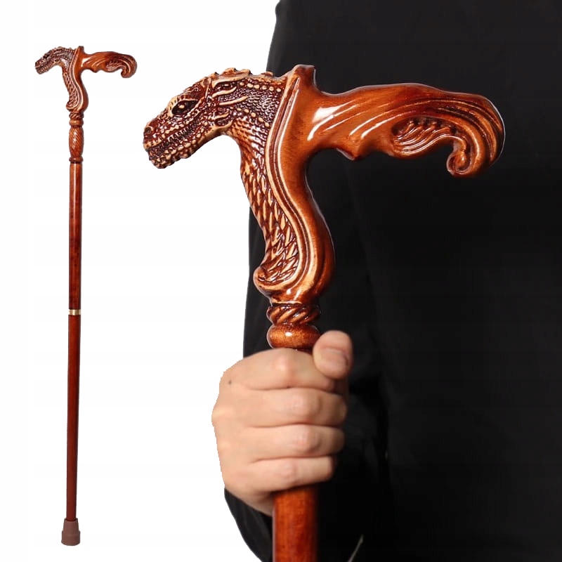 Laska drewniana ozdobna Wąż Midgardu Nordycki styl w drewnie dębowym