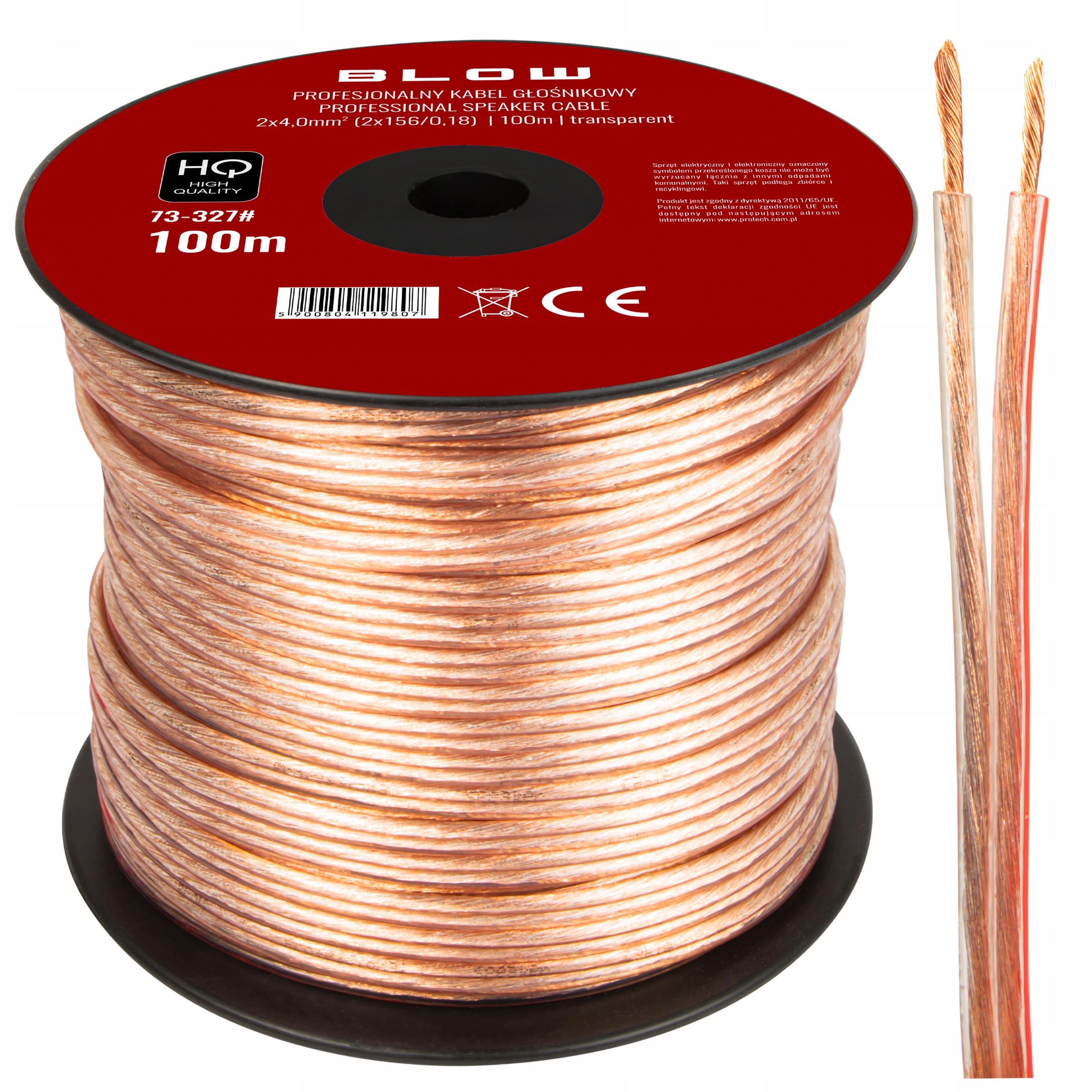 Dvojžilový Reproduktorový Audio Kábel Profesionálny Hq 2x4 mm Rolka 100 m