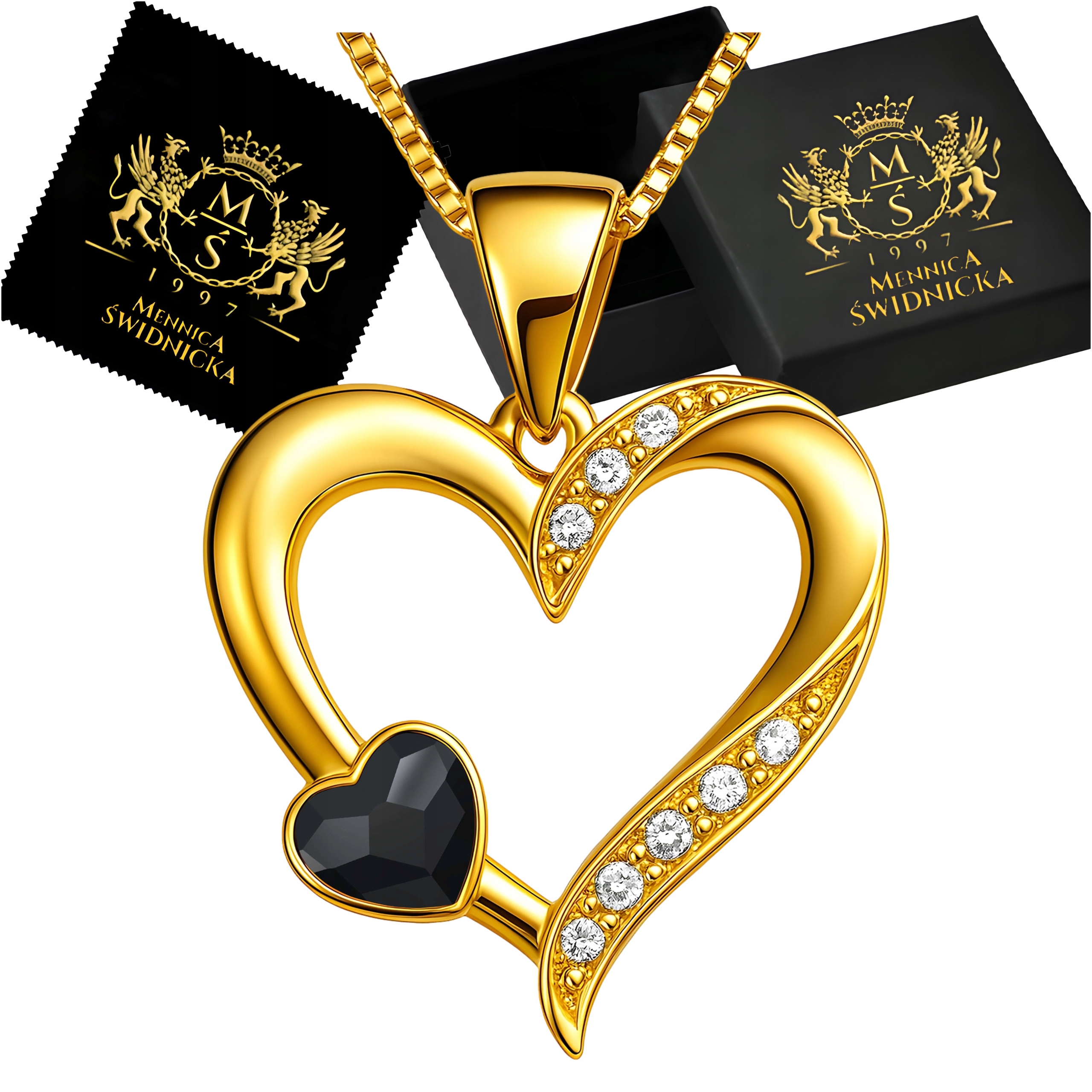 Zlatý náhrdelník Stříbro 925 Pozlacený Přívěsek Dámské srdce Dárek pro manželku