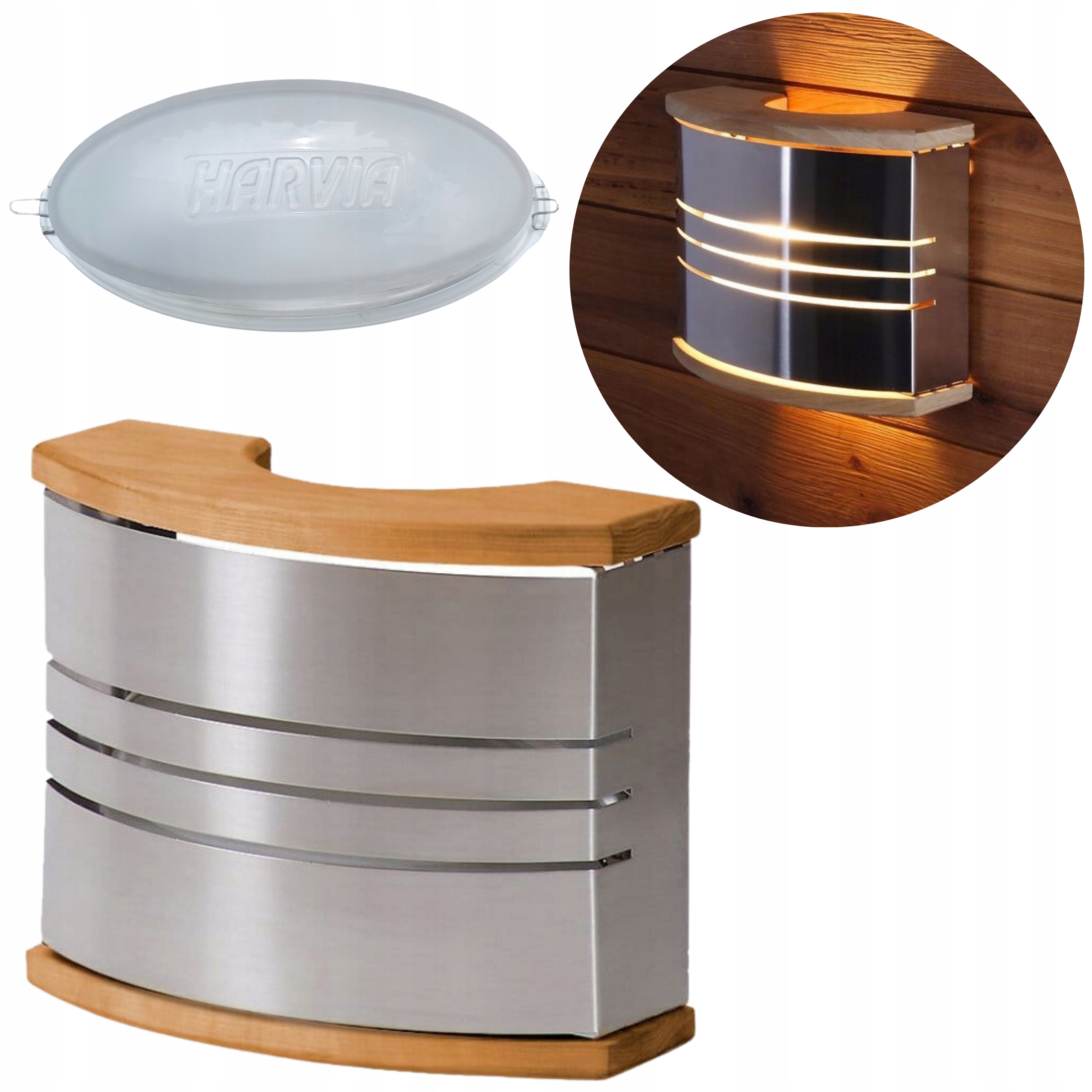 Sada osvetlenia do sauny Harvia Oceľové tienidlo Lampa Kryt lampy