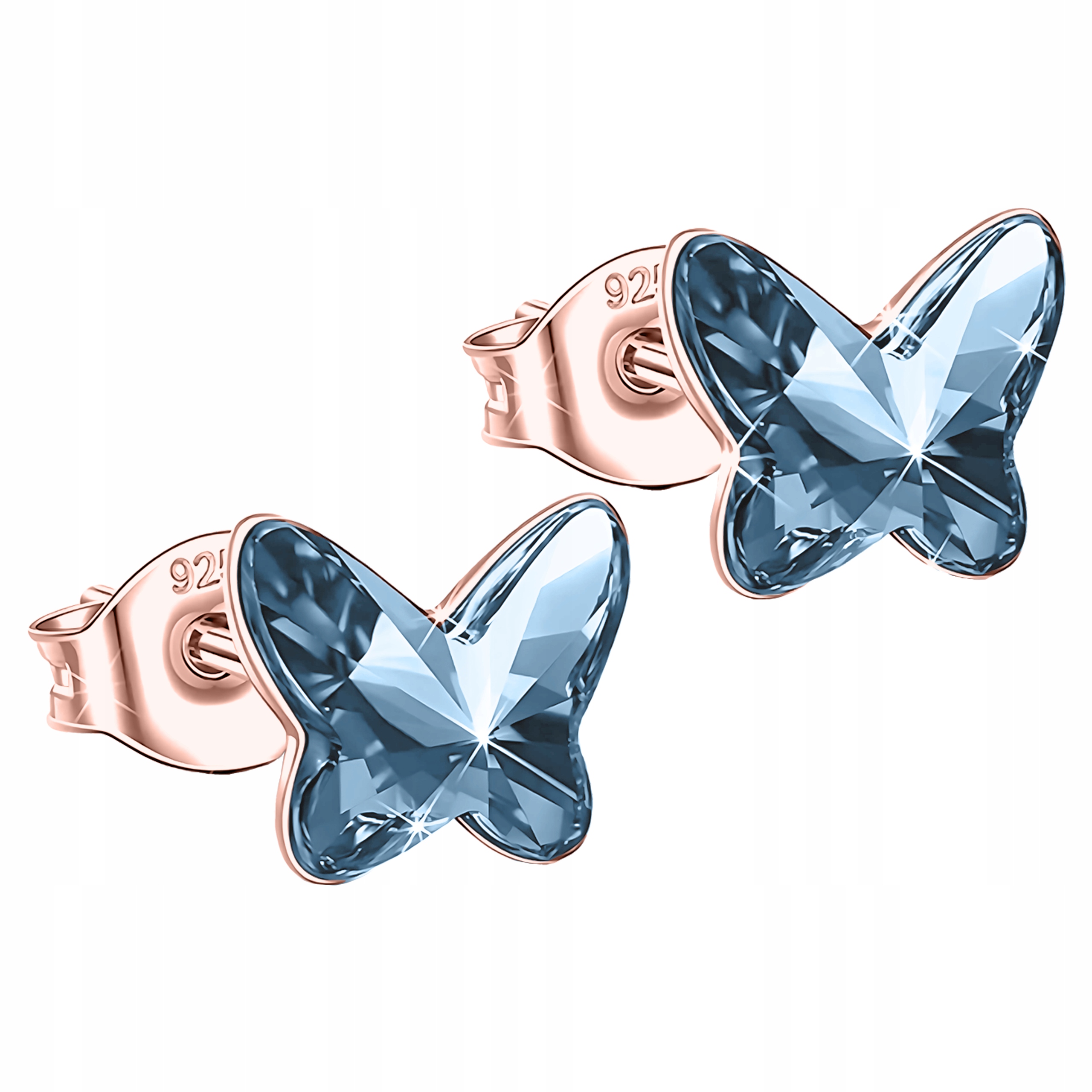 Náušnice Motýli Pozlacené Křišťálově modré Křídla Motýla Stříbro 925